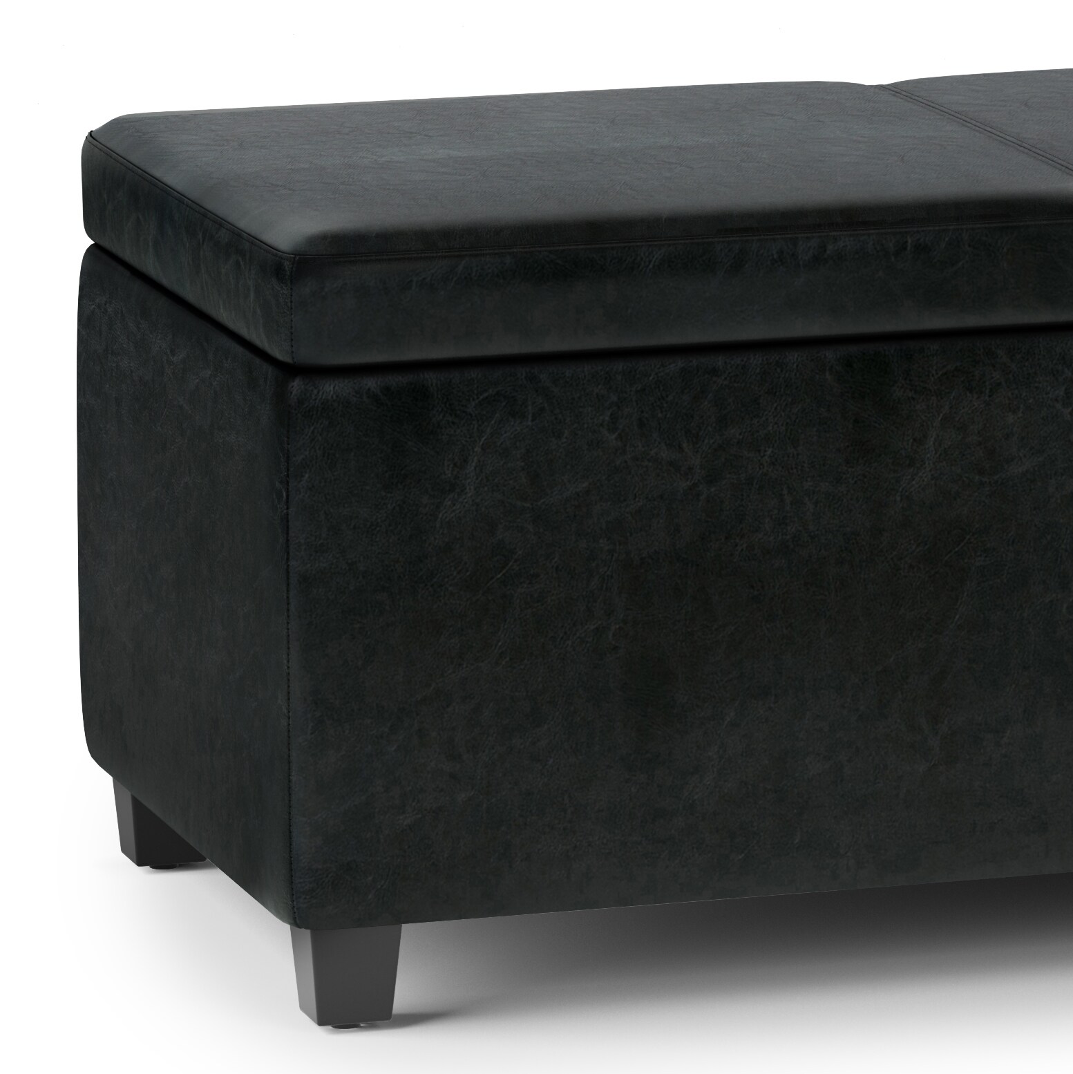Midnight Black Faux Leather Extra Large Storage Ottoman Bench