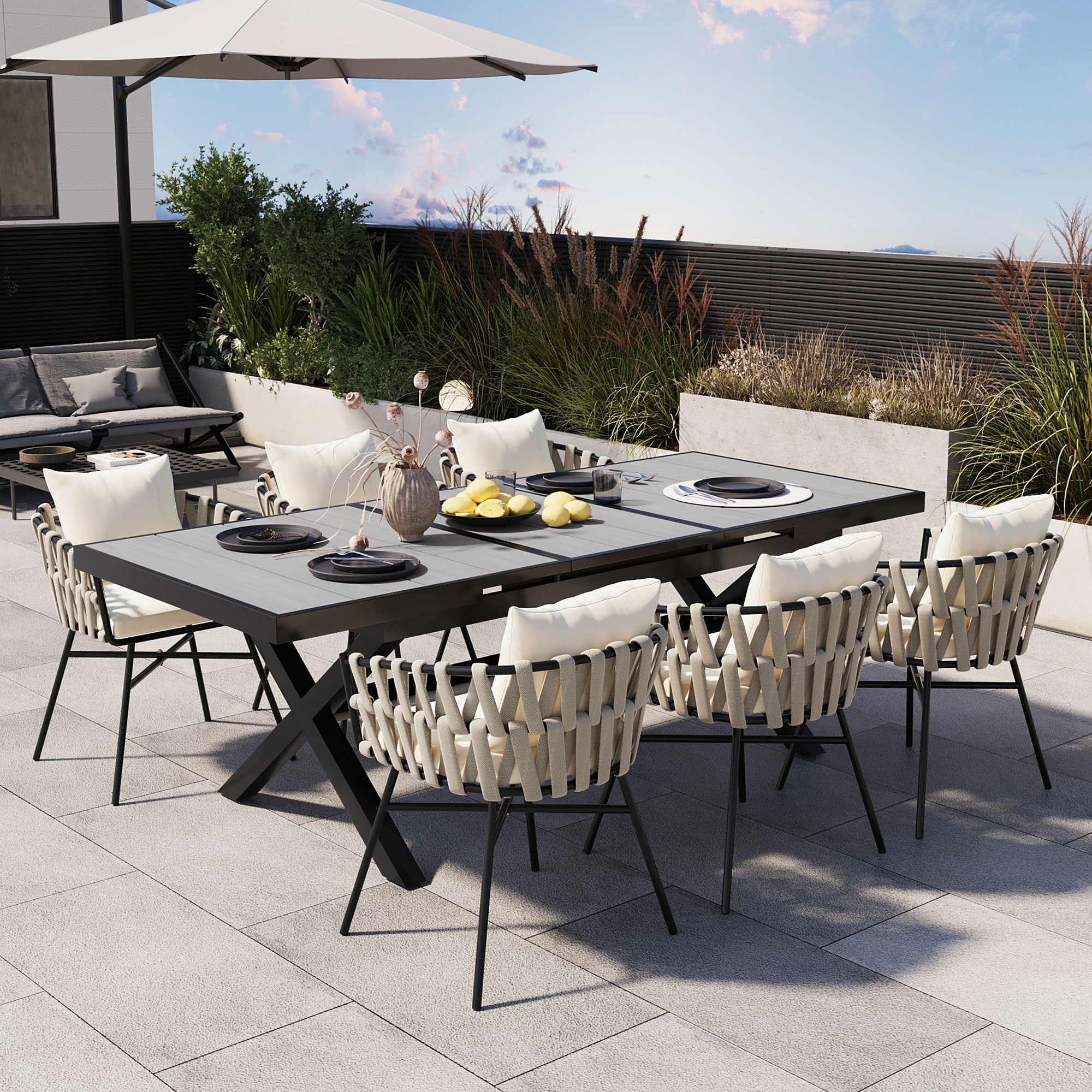 CESICIA 711-Z59 7 -Piece Patio Conversation Set with Beige Cushions