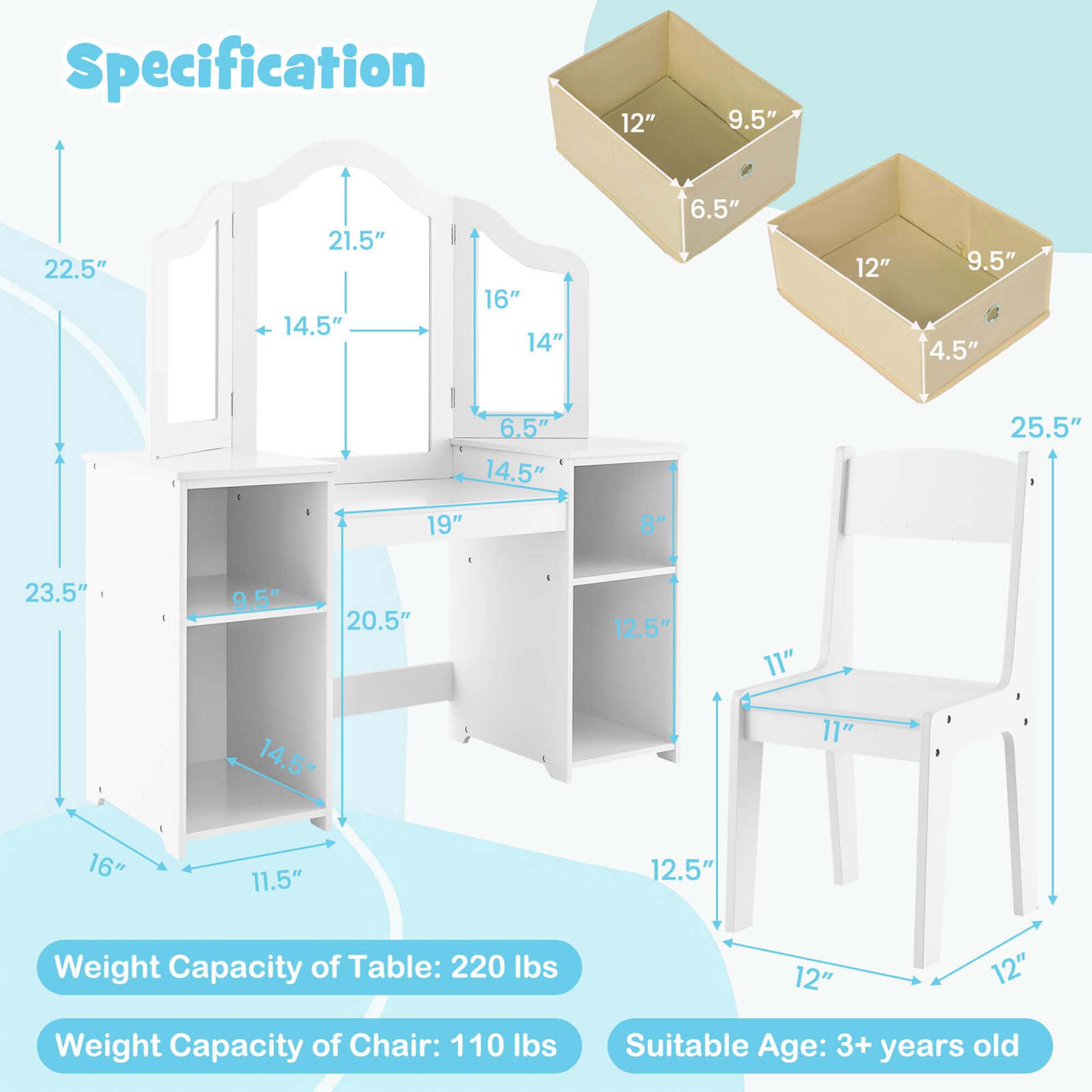 Costway HCST01597 Bedroom-Vanities - View #2