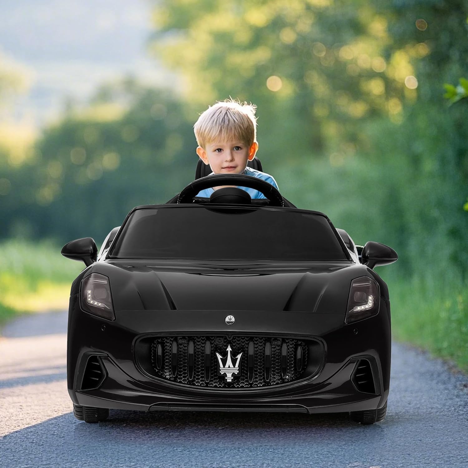 Qeetex LHF-TC-PTG-334AGEPE Ride On Car Licensed Maserati GranCabrio - 12V Powered Motorized Car for Children with Remote Control - Kids Ride On Toy Car with Spring Suspension/Bright Lights/4 Wheel Electric Vehicle - Black
