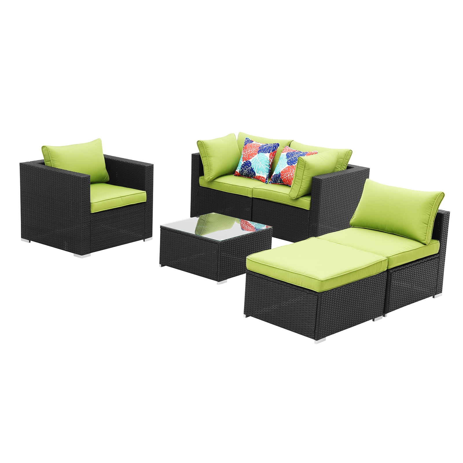 Flynama YH-V-CT-6-GR 6-Piece Steel Plastic Rattan Patio Conversation Set with Cushions in Green