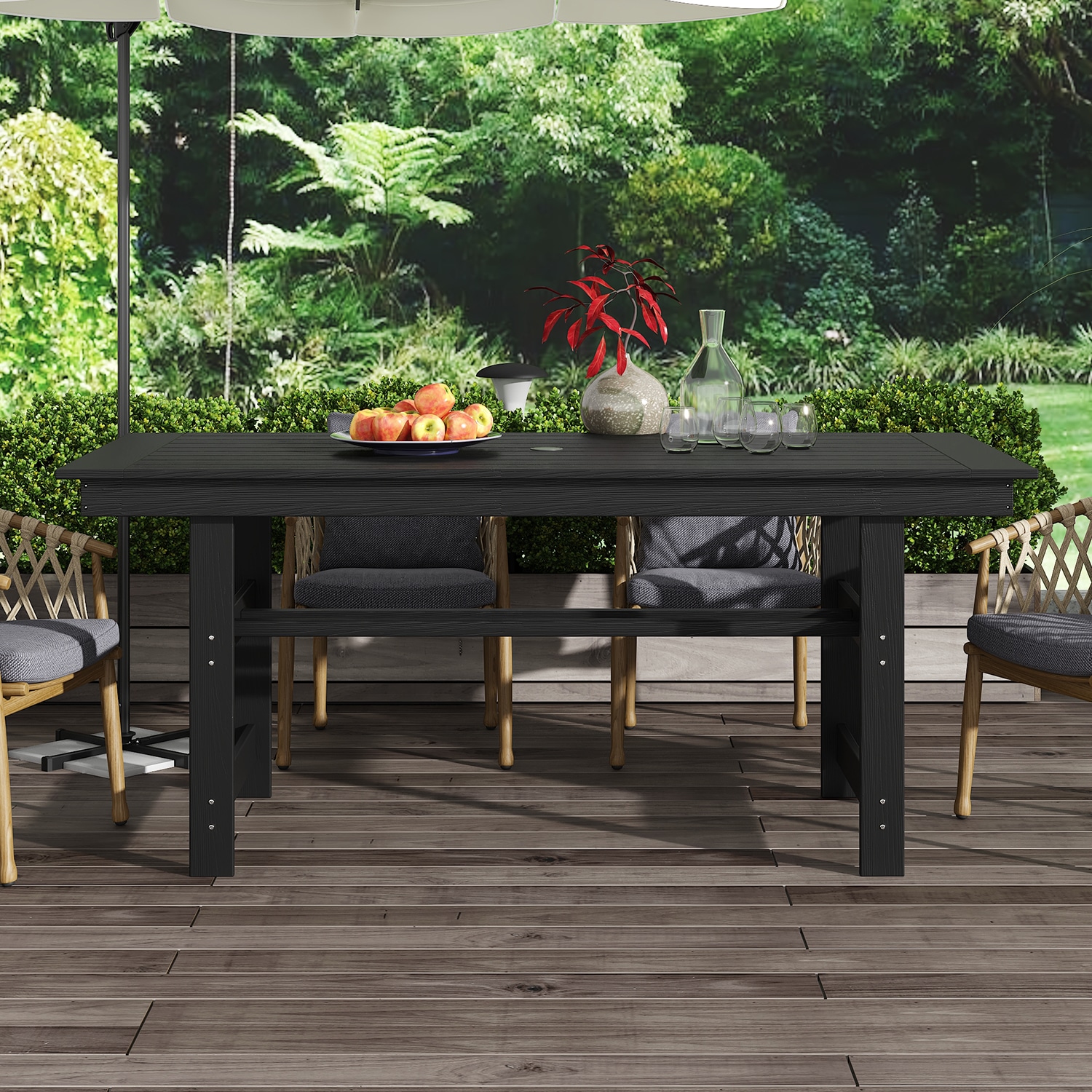 MIDHAM KF510001-02 Patio dining table Rectangle Outdoor Dining Table 32.7-in W x 70.9-in L with Umbrella Hole