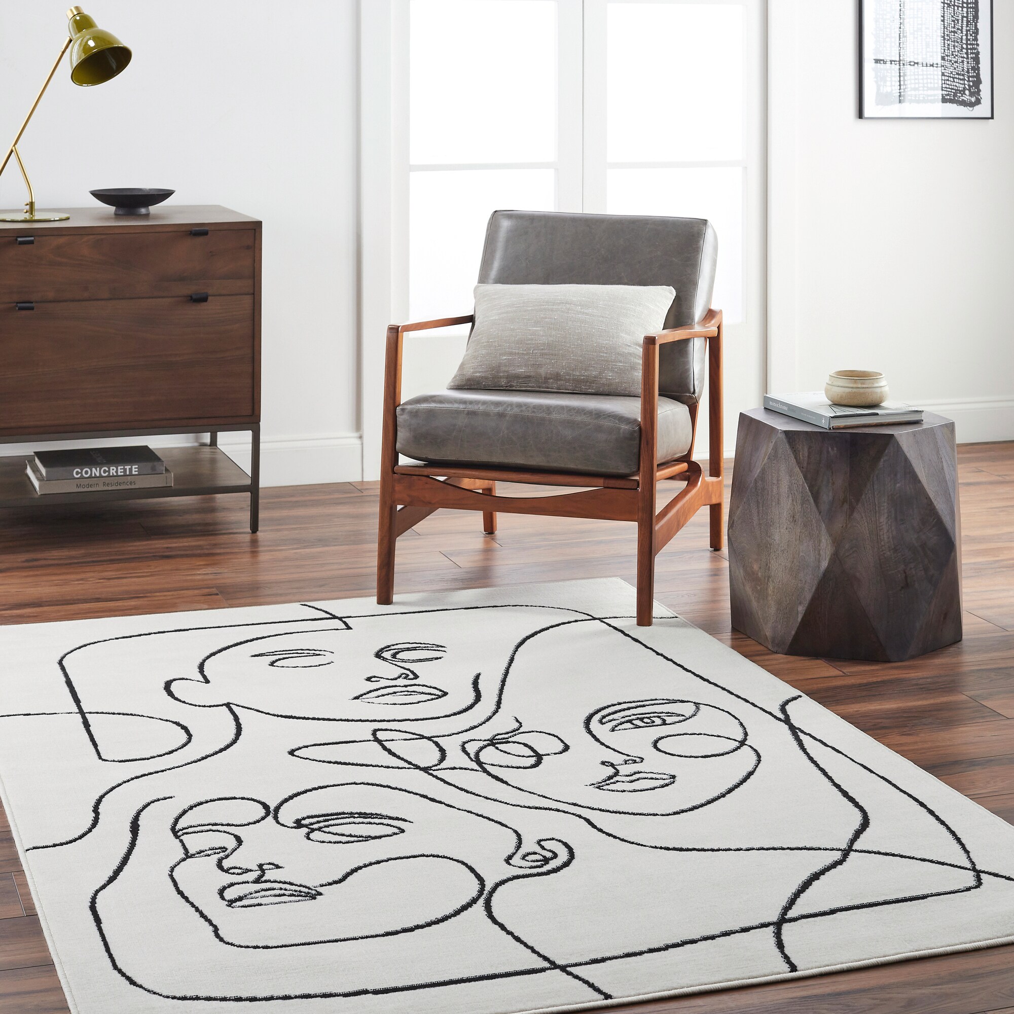 Modern Washable Gray Synthetic Area Rug 108"x79"