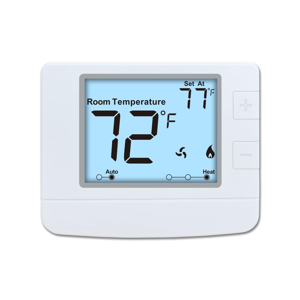 Ahfiwaso  Non Programmable Thermostat for Home Digital Energy Saving Single Stage System 1 Heat 1 Cool Easy Install Large LCD Display White