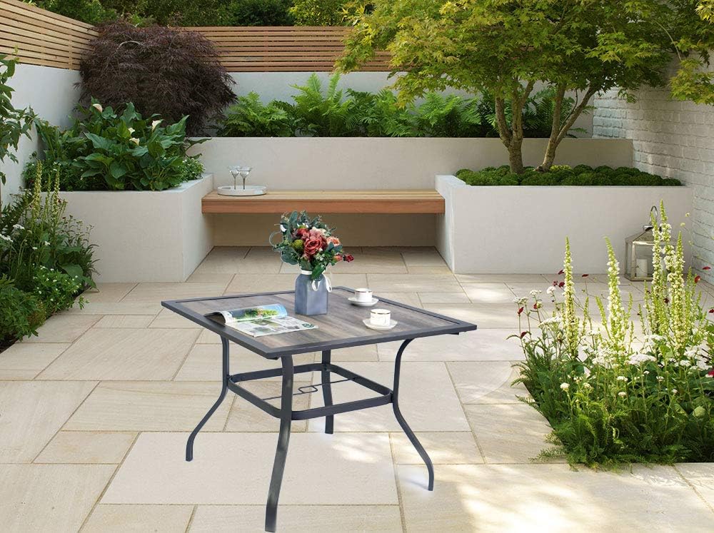 Kozyard 37" Brown Wrought Iron and Laminate Wood Outdoor Dining Table