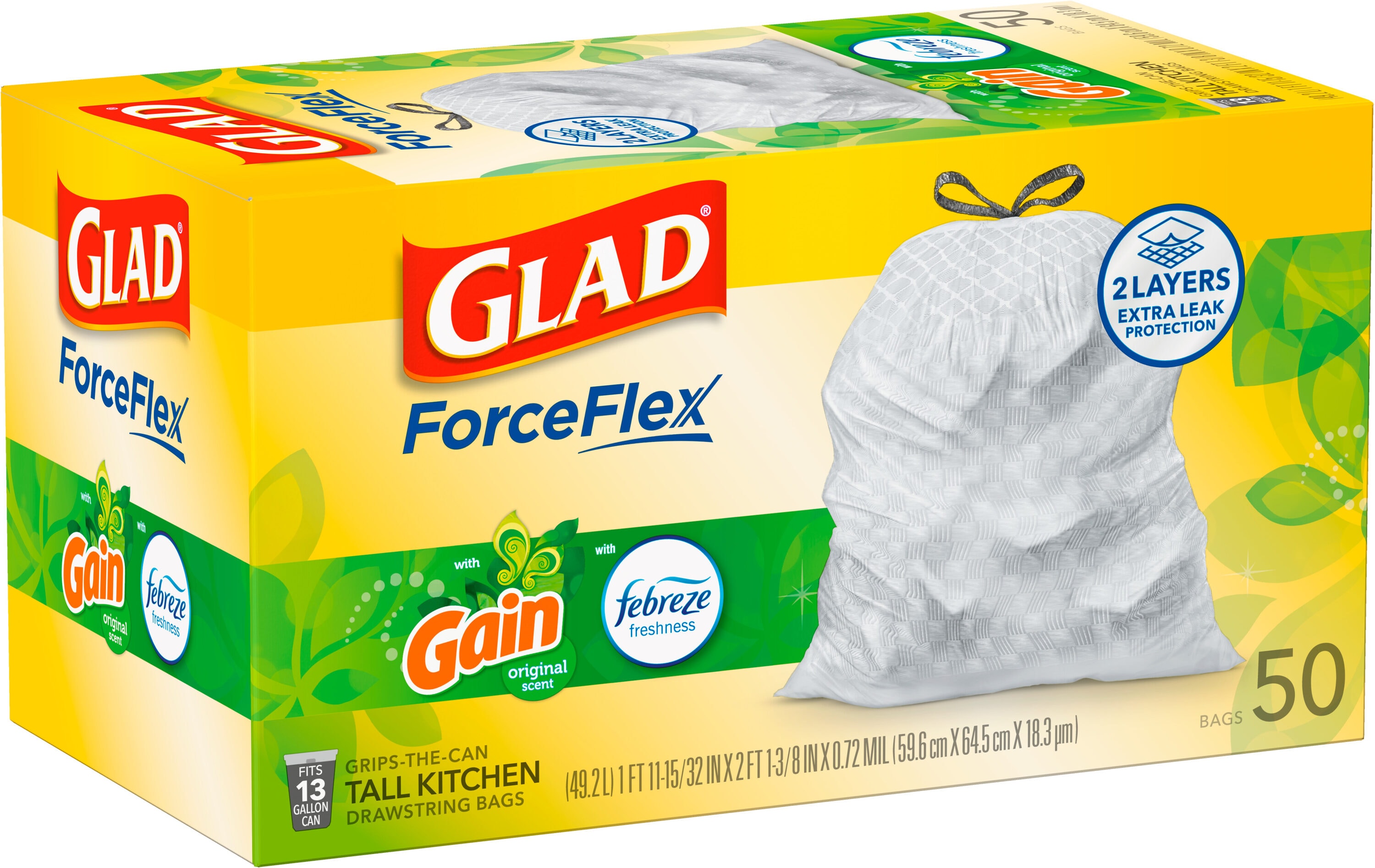 Glad ForceFlex 13-Gallons Gain Original White Plastic Kitchen ...