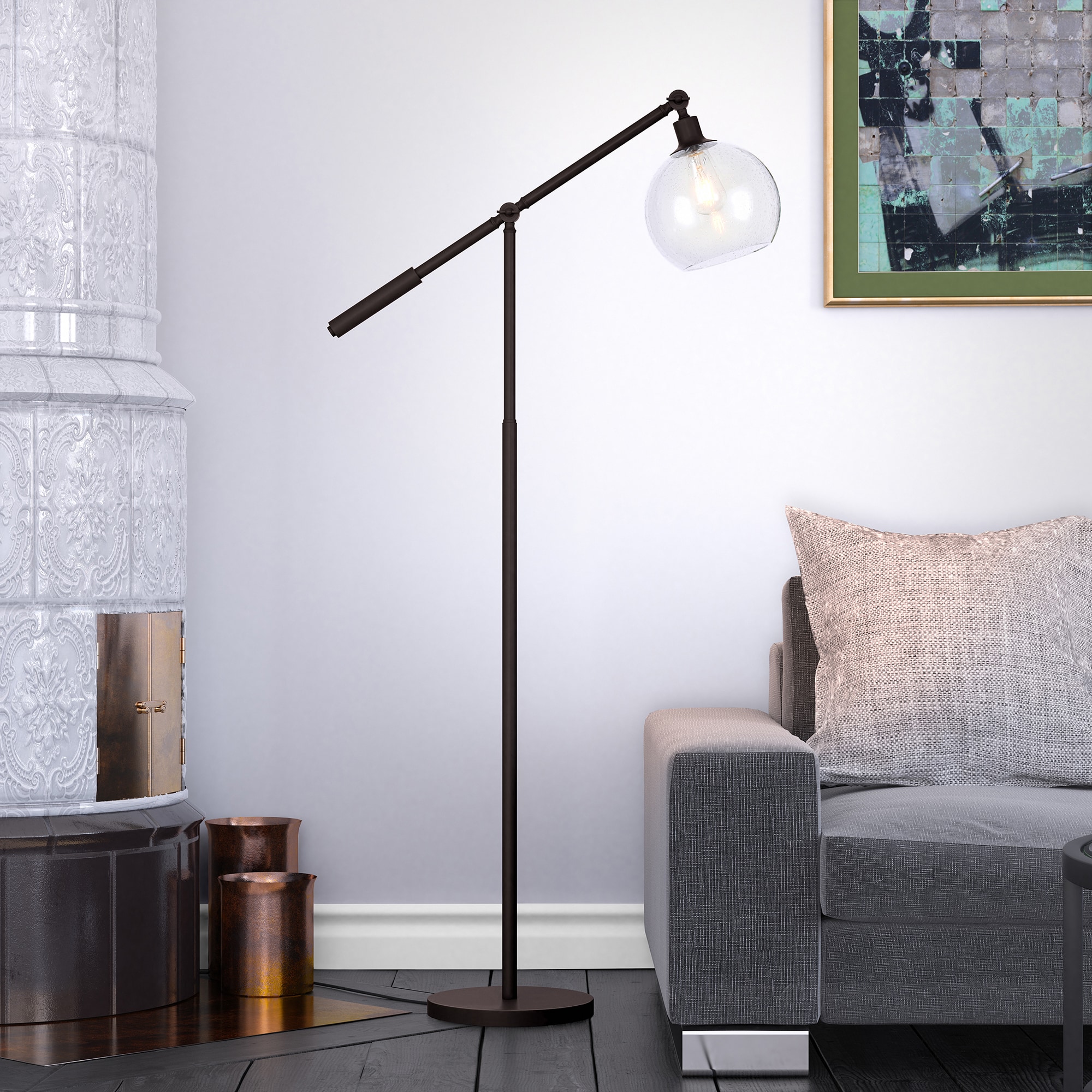 Dardan Traditional Voice-Controlled Floor Lamp in Brushed Gold with Clear Glass Dome
