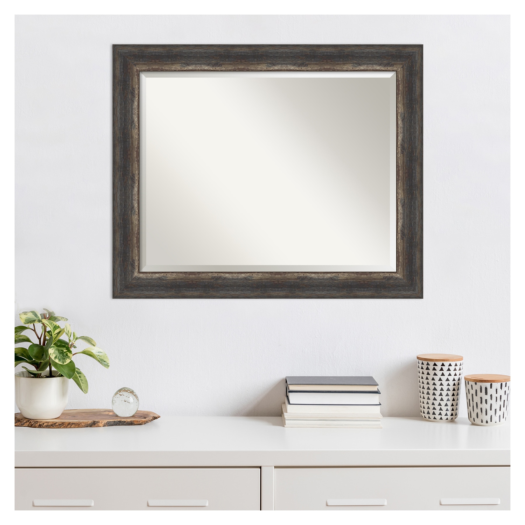 33" x 27" Bark Rustic Char Framed Wall Mirror Brown - Amanti Art
