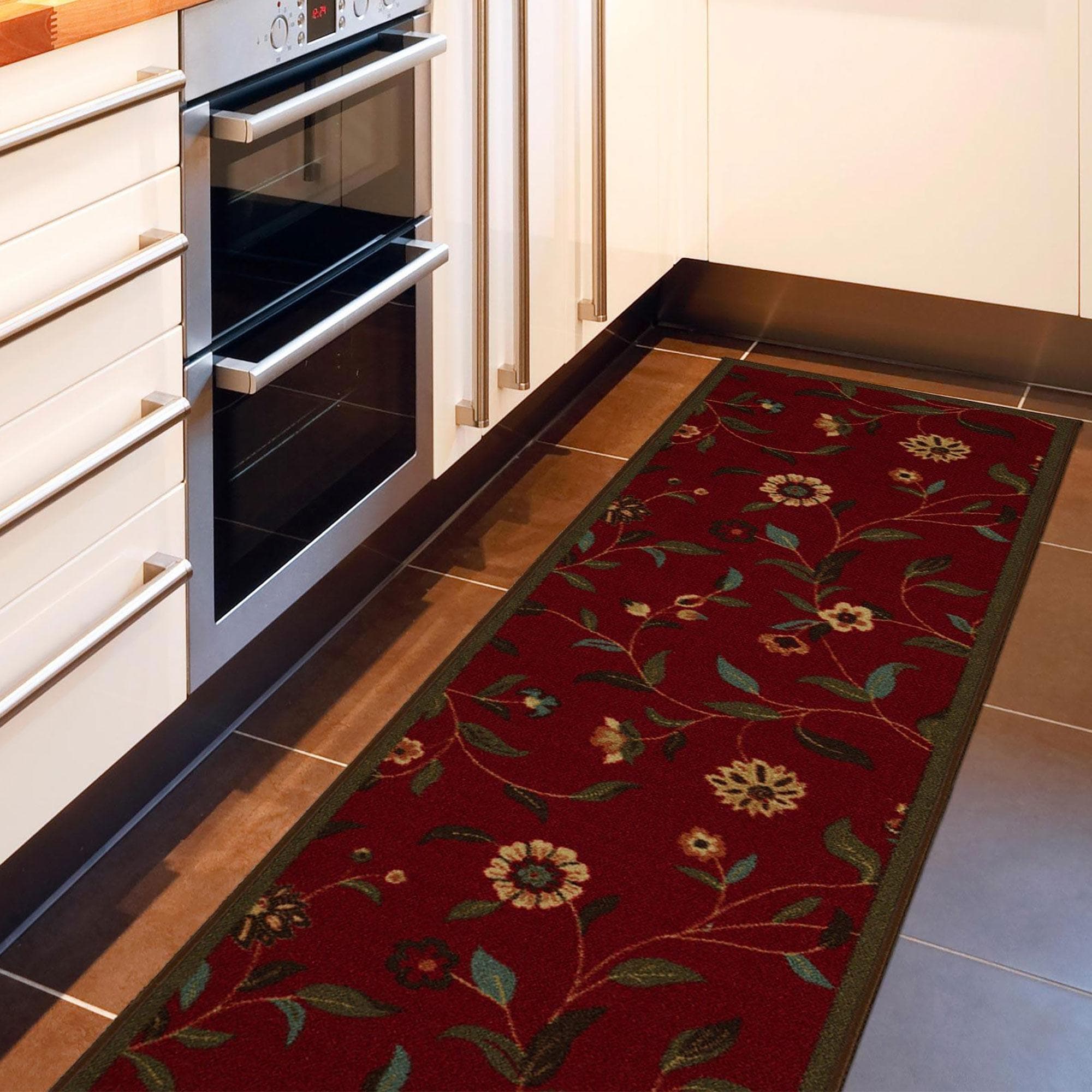 Ottomanson CLS3090-2X7 Rug For Bedroom, Kitchen Runner 2 x 7 (ft) Loomed Nylon Red Rectangular Indoor Floral/Botanical Runner rug