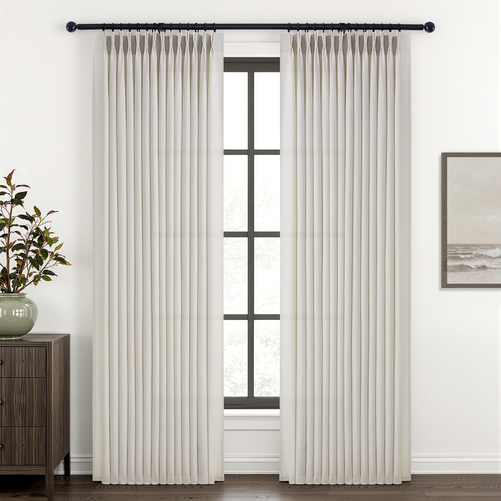 Topfinel  108-in Ivory Beige Pinch pleat Linen Blend Sheer Curtains panel pair