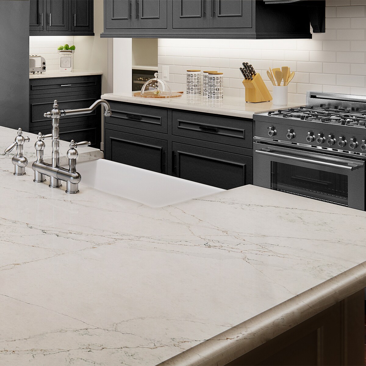 allen + roth Calacatta Bella Quartz White Kitchen Countertop SAMPLE (4 ...