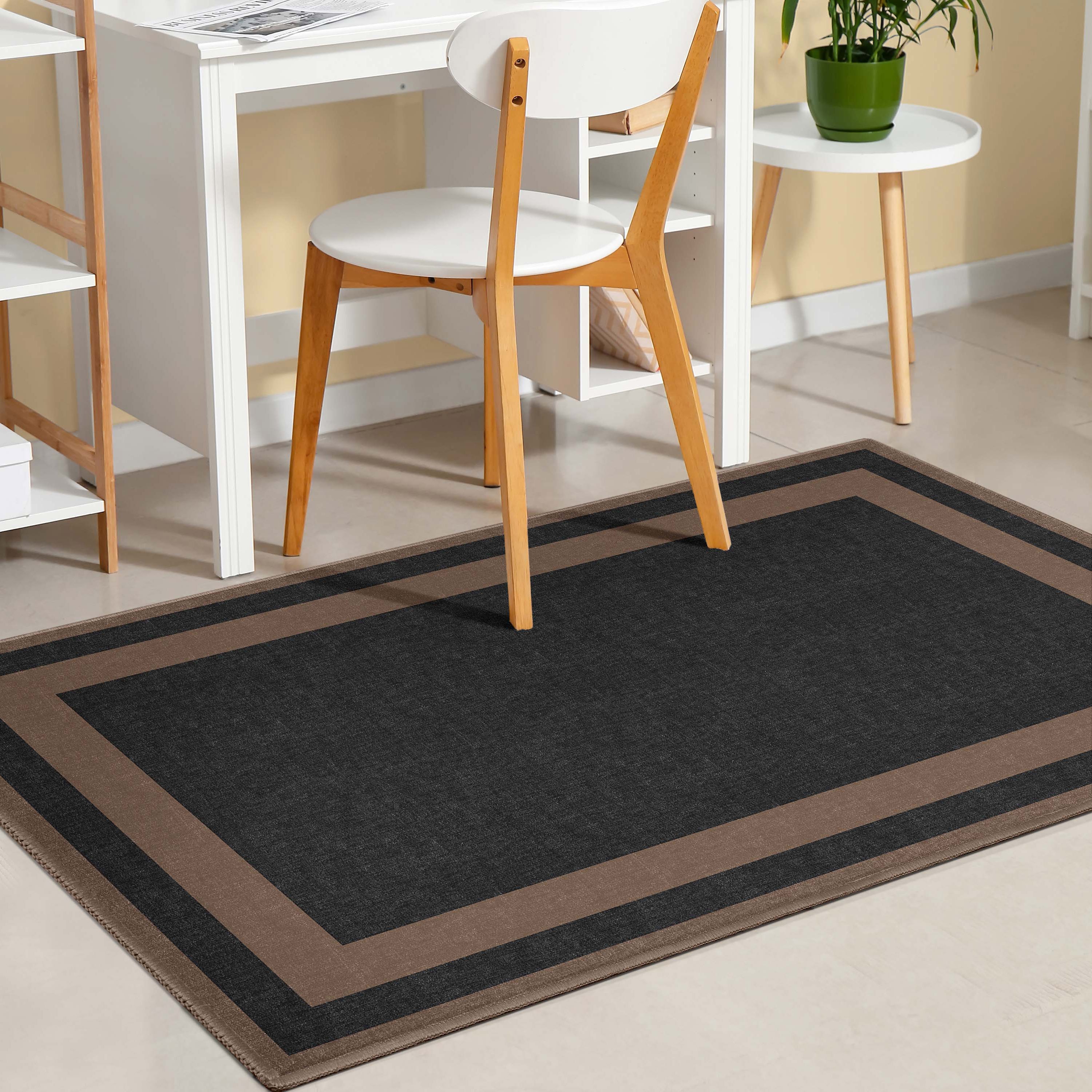 Well Woven W-PLB-02B-4 Border 3 x 5 (ft) Loomed Polyester Black Rectangular Indoor Abstract Mid-Century Modern Area rug