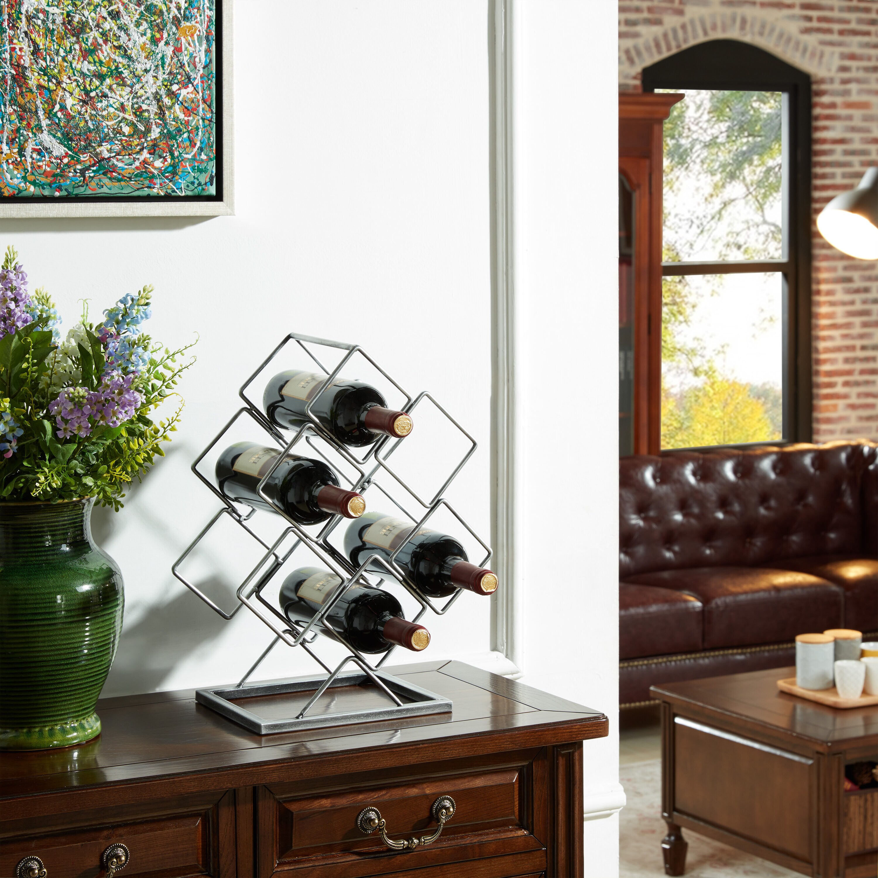 Silver wine discount rack 6 bottles