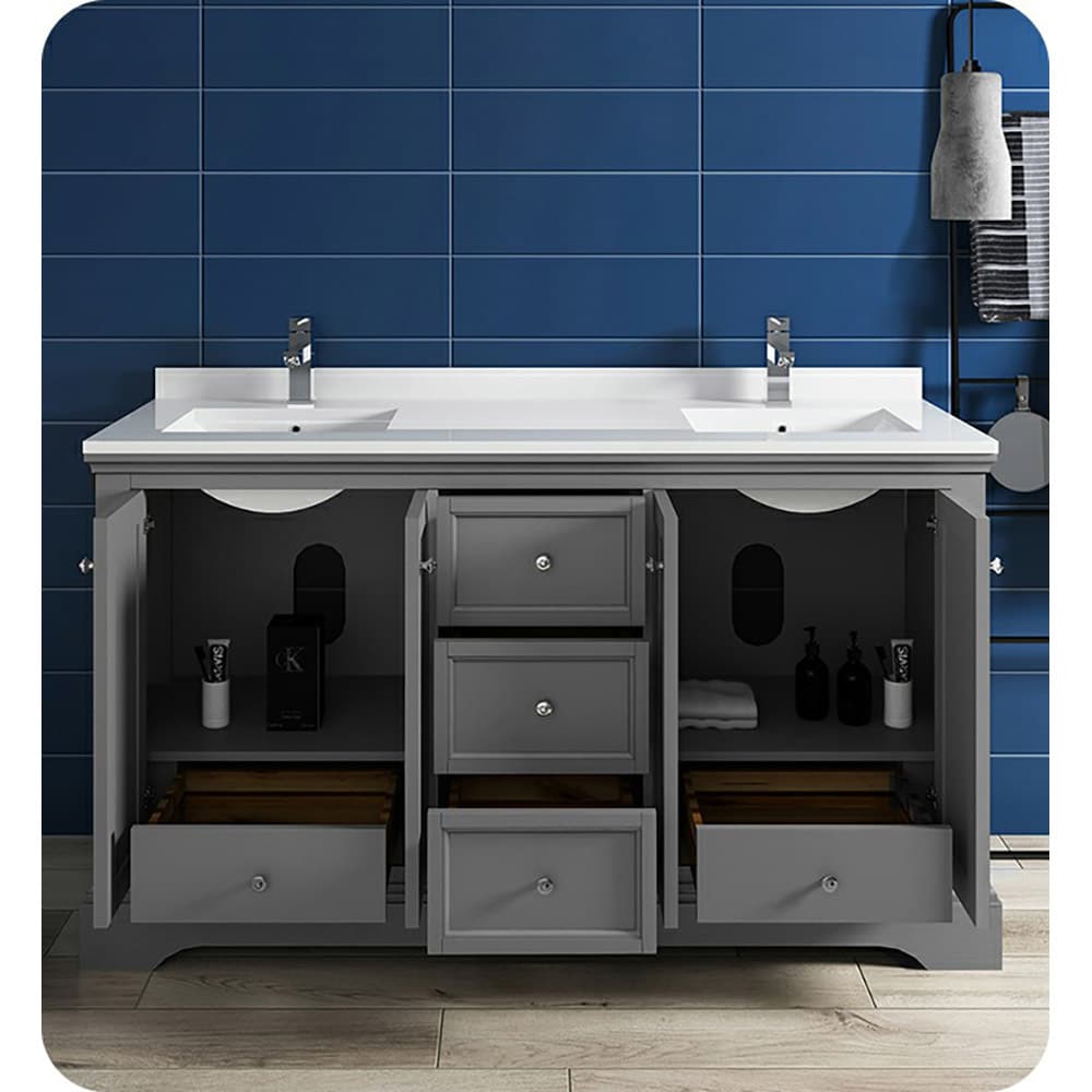 Gray Double Freestanding Wood Bathroom Vanity Cabinet