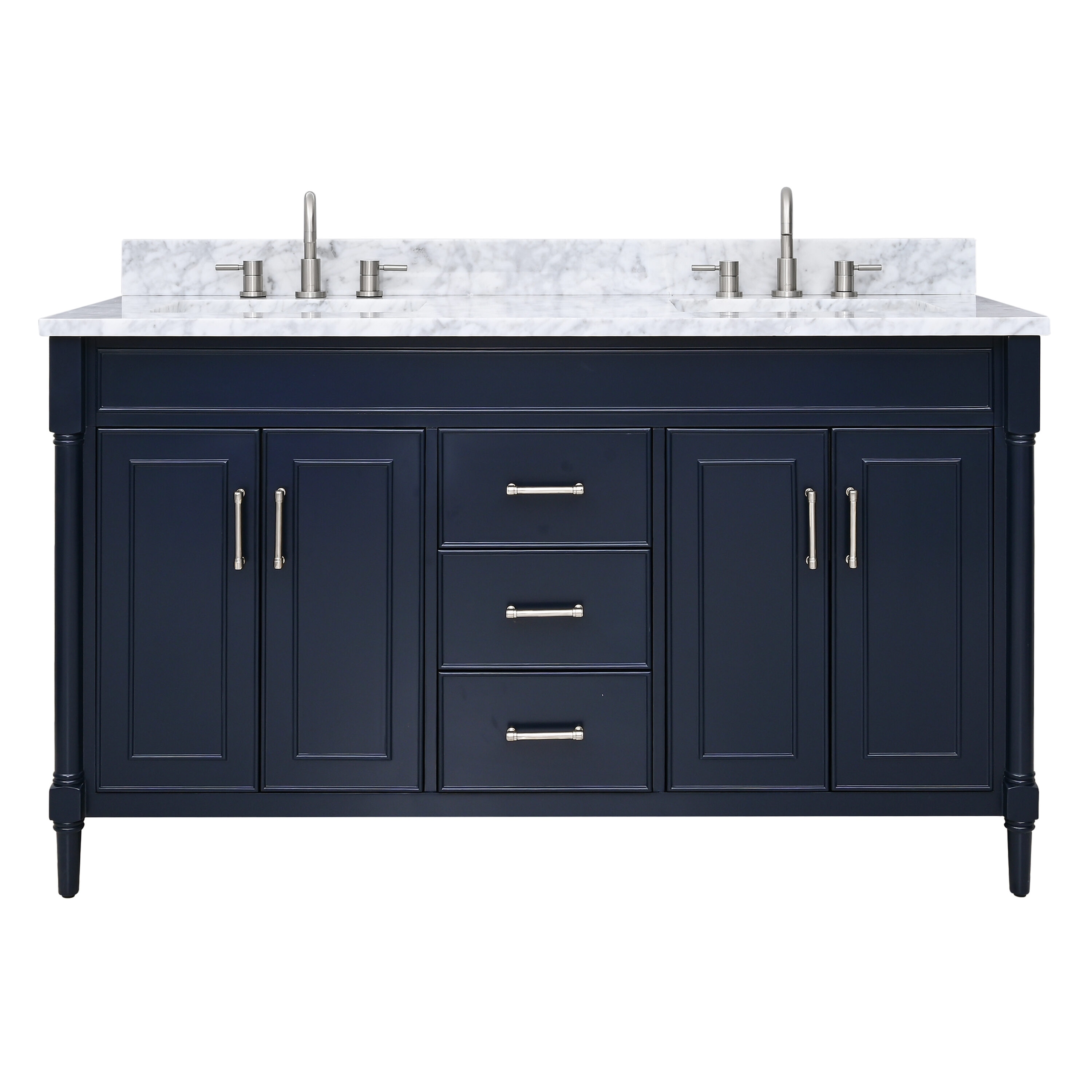 Avanity BRISTOL-VS61-NB-C 61-in Navy Blue Undermount Double sink Bathroom Vanity with Carrara white Marble Top