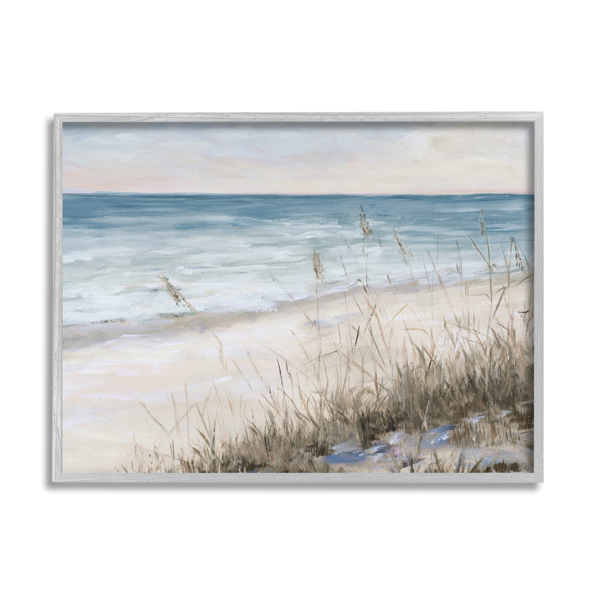 Stupell Industries Traditional Beach Coast Line Tall Grass Soft Sky Julie Derice Gray Wood Framed 30-in H x 24-in W Landscape Print on Canvas in Blue -  AI-545-GFF-24X30