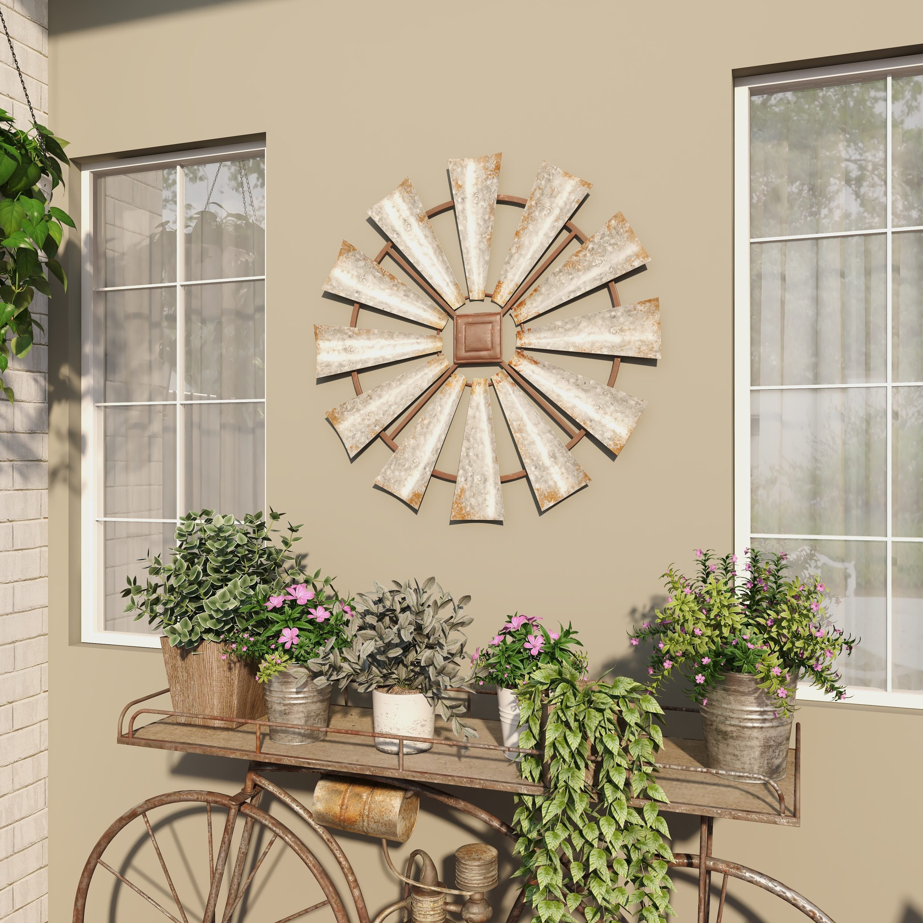 Silver Distressed Galvanized Metal Windmill Wall Sculpture