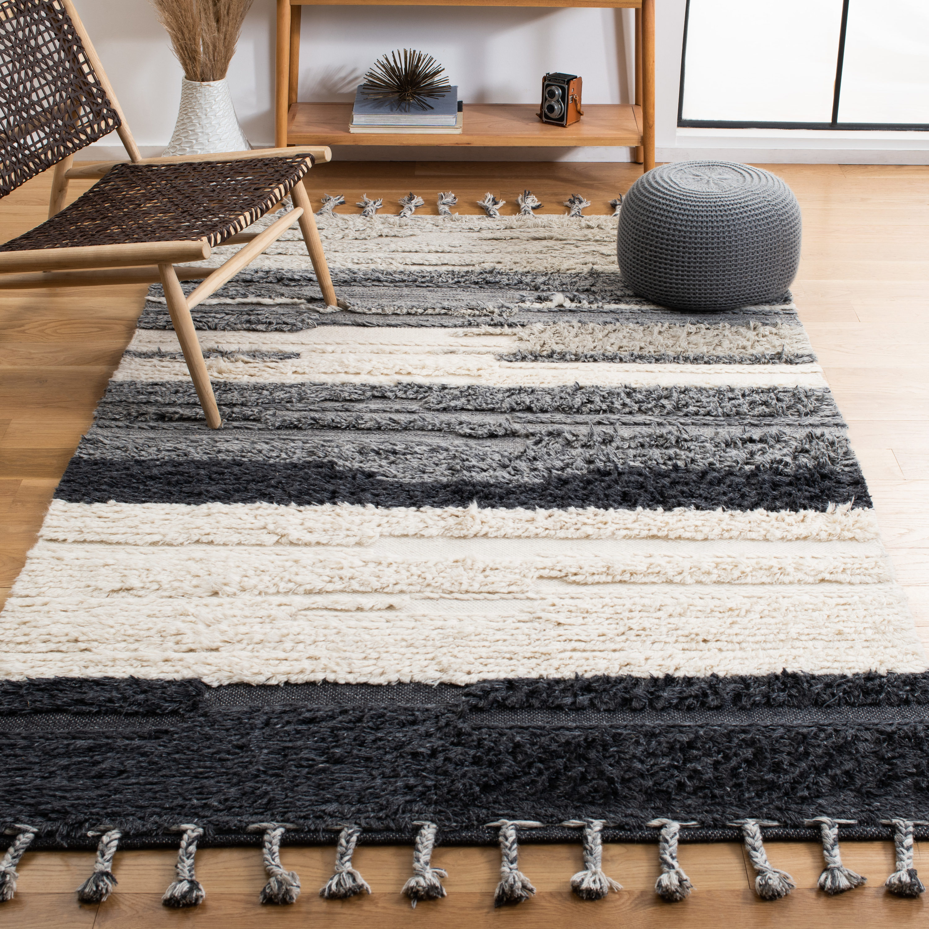 Kenya Hand-Knotted Gray Wool Striped Area Rug