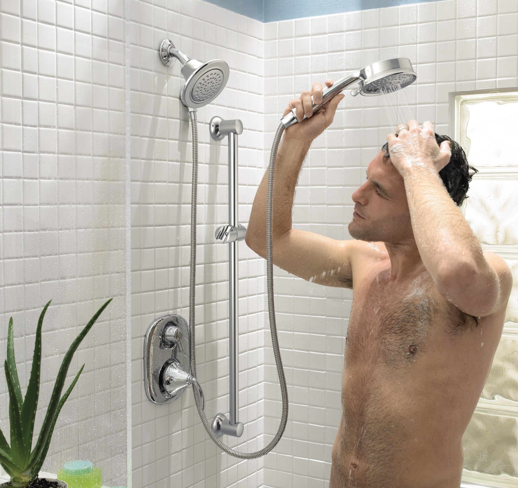 Chrome Adjustable Handheld Showerhead with Slide Bar and Hose