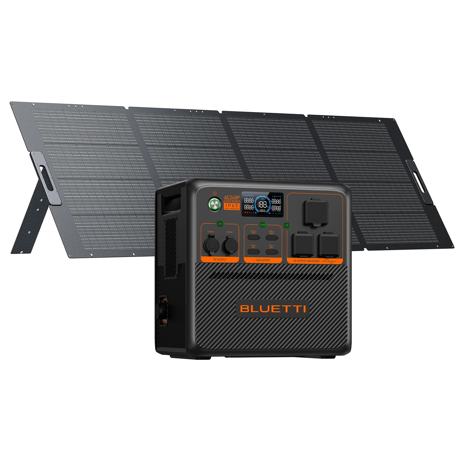 BLUETTI AC240P+PV350-LWSUS Premium Series Solar Generator Kit IP65 1843Wh 2400 -Watts Portable Power Station 1 Solar Panels Included