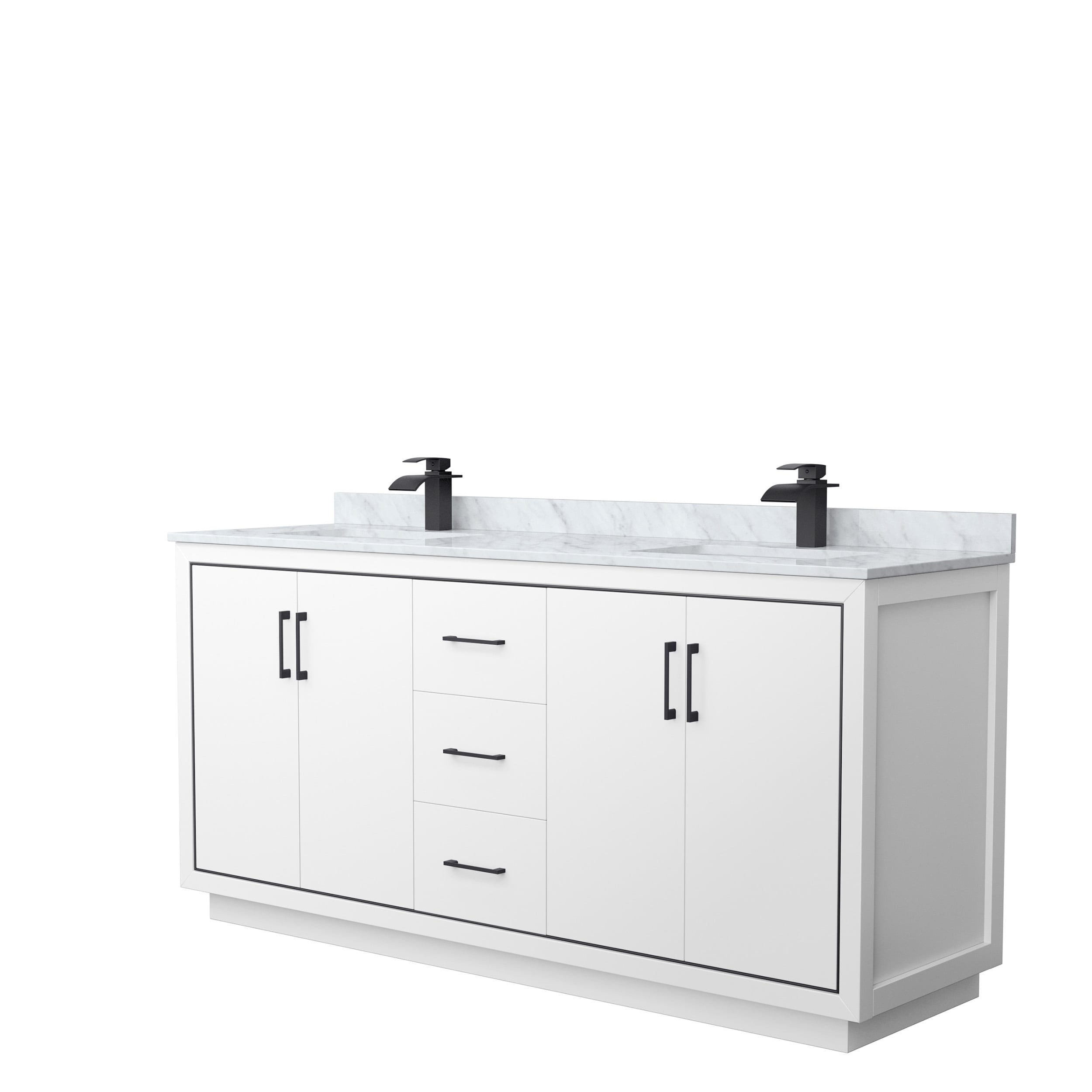 Wyndham Collection WCF111172DWBCMUNSMXX Icon 72-in White with Matte Black Trim Undermount Double sink Bathroom Vanity with White Carrara marble Natural marble Top