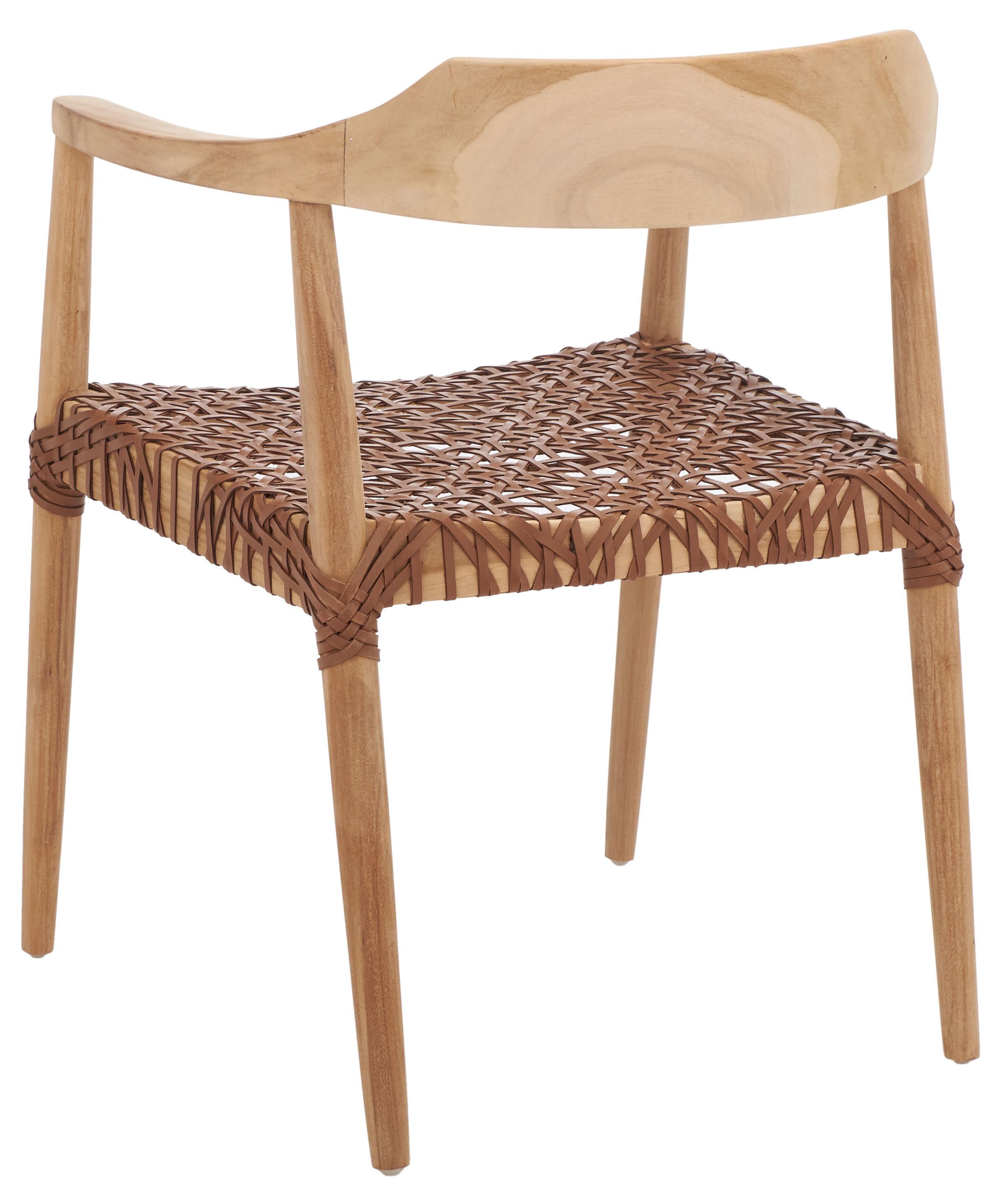 Mid-Century Teak Wood & Woven Leather Accent Chair in Natural Finish