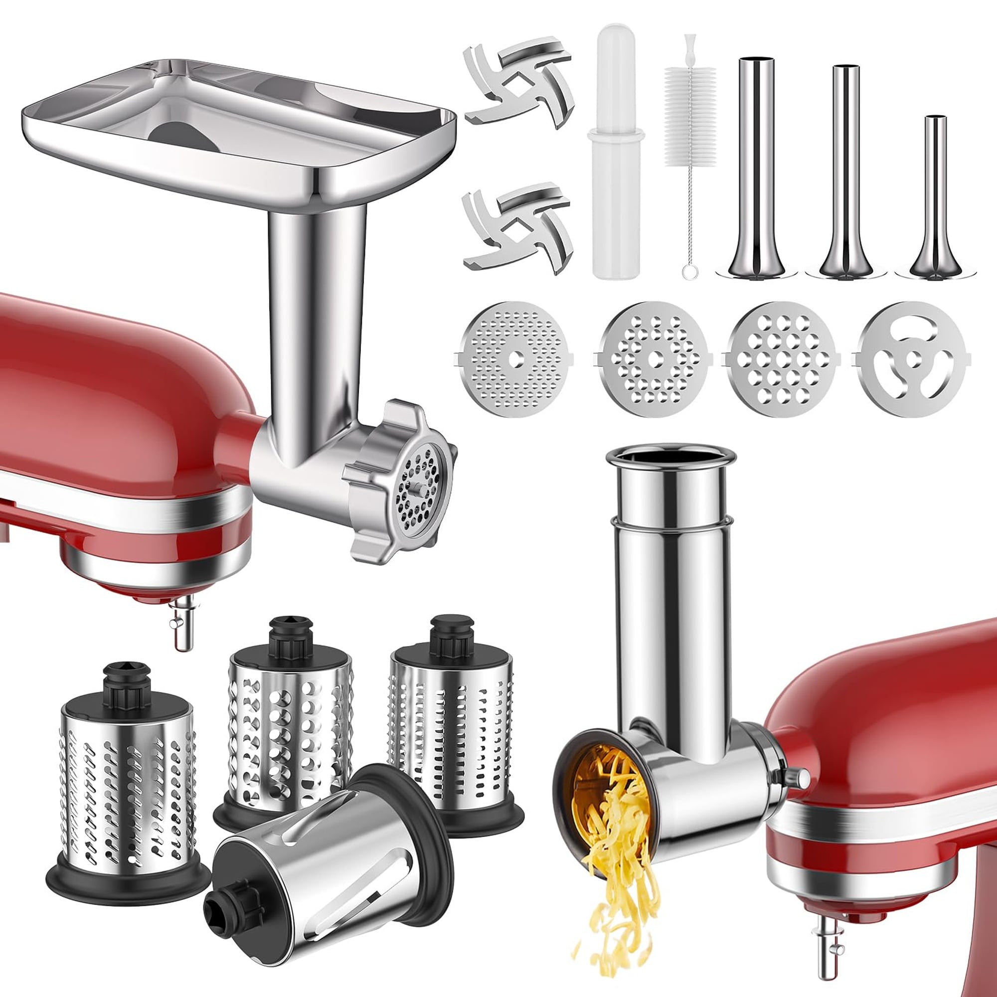 GVODE  Meat Grinder Stainless Steel Slicer Shredder Attachment for Stand Mixers 2in1 Set