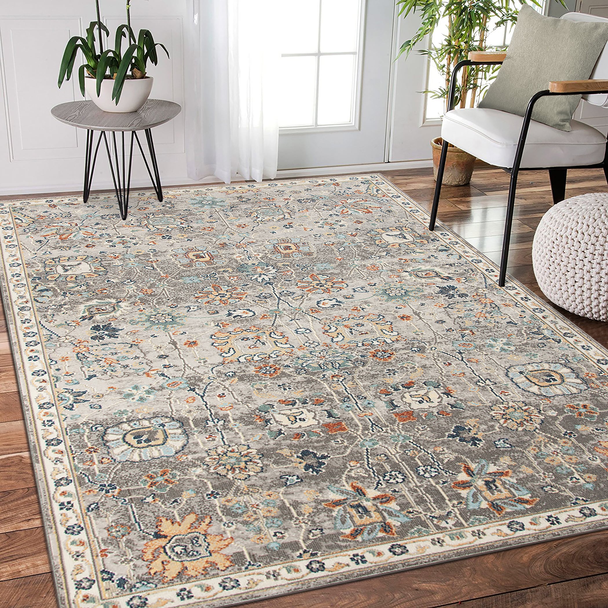 AMER BHM65176 Bohemian 5 x 7 (ft) Loomed Polypropylene Gray Rectangular Indoor/Outdoor Floral/Botanical Area rug