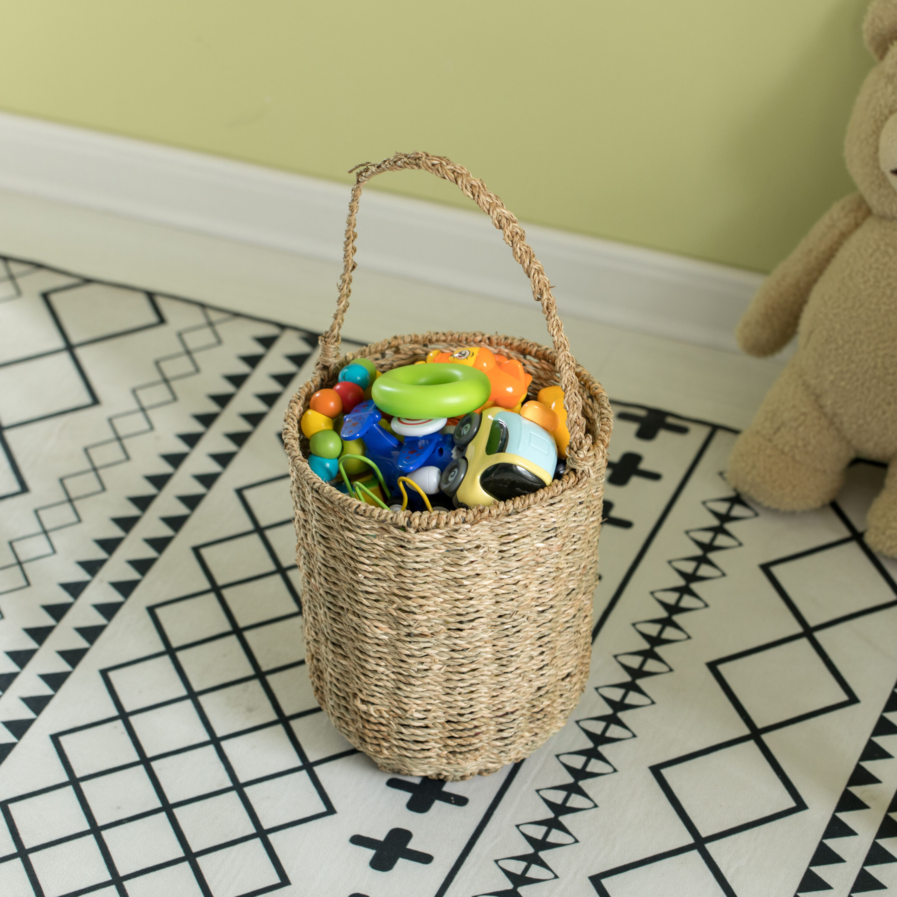 Natural Seagrass Woven Storage Basket with Handles