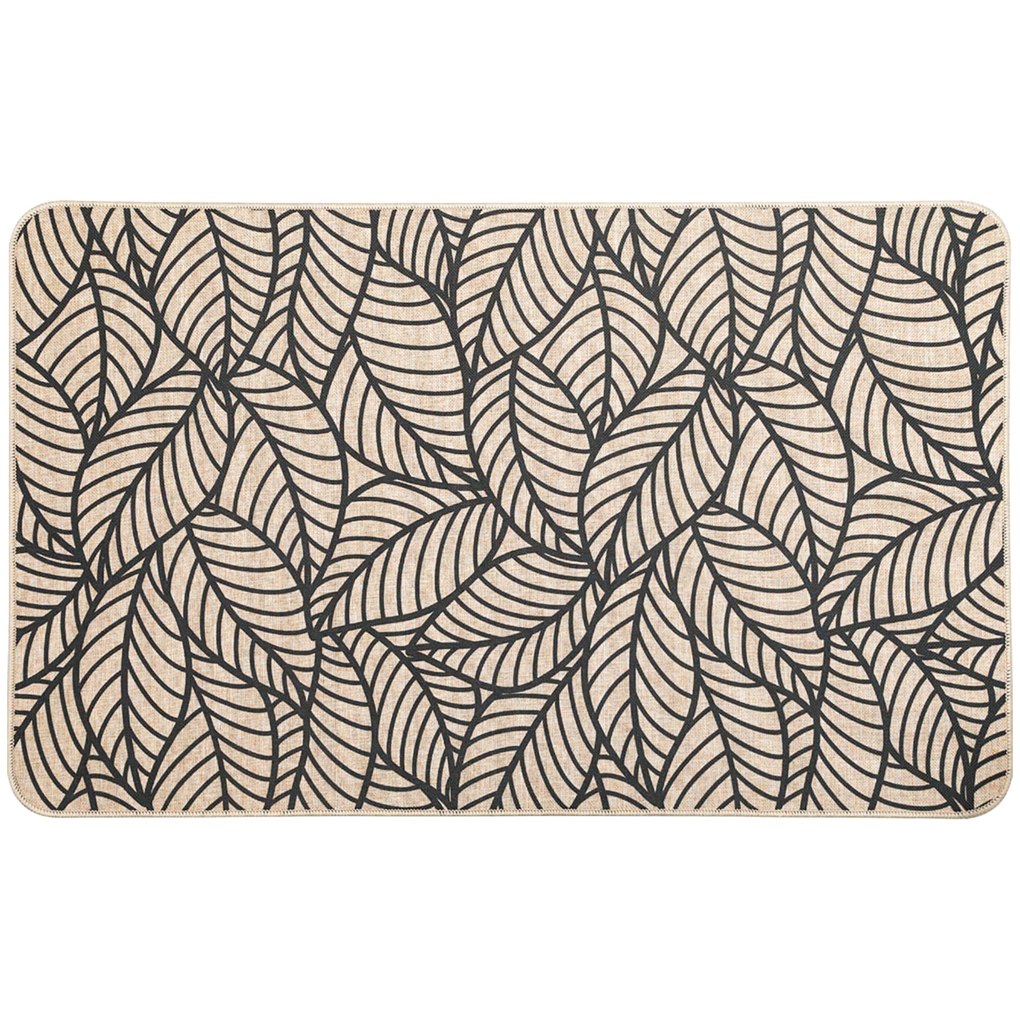 EVIDECO FRENCH HOME GOODS 20 x 32-in Jungle Printed Kitchen Mat - Beige Leaves Design - Stylish Durable - Ideal for Homeowners Renters - Non Slip Comfort Floor Mat