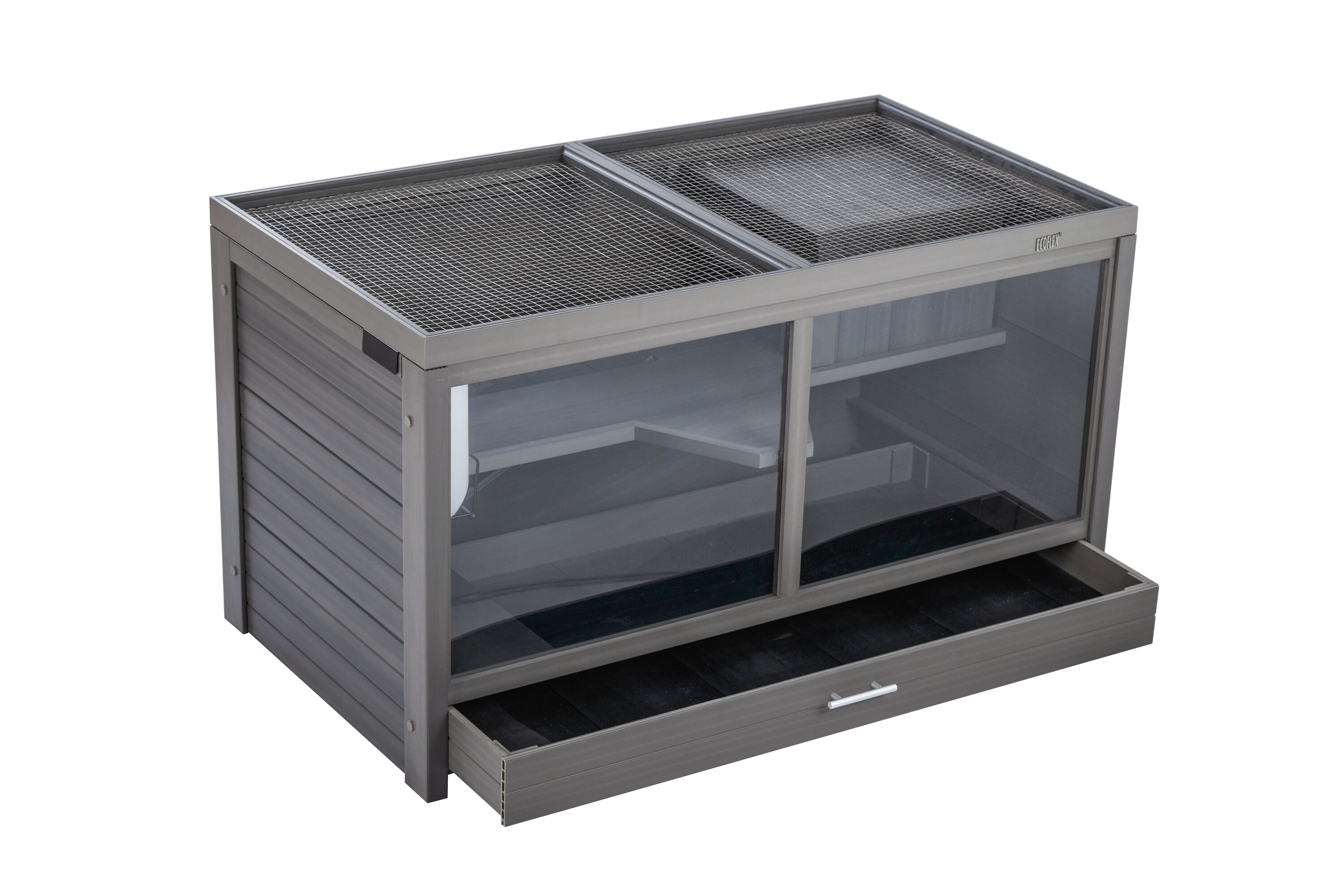 Gray Composite Indoor Rabbit Hutch with Stainless Steel Mesh Lid