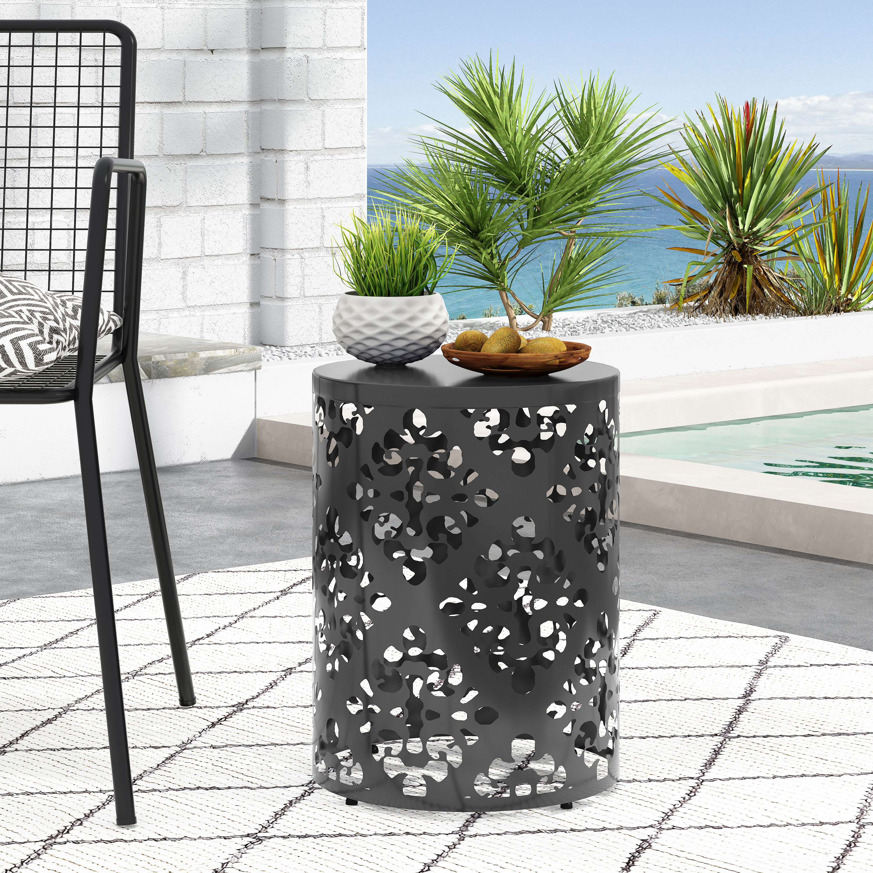 Christopher Knight Home 317037 Mathena Outdoor  Outdoor Metal Side Table-Black