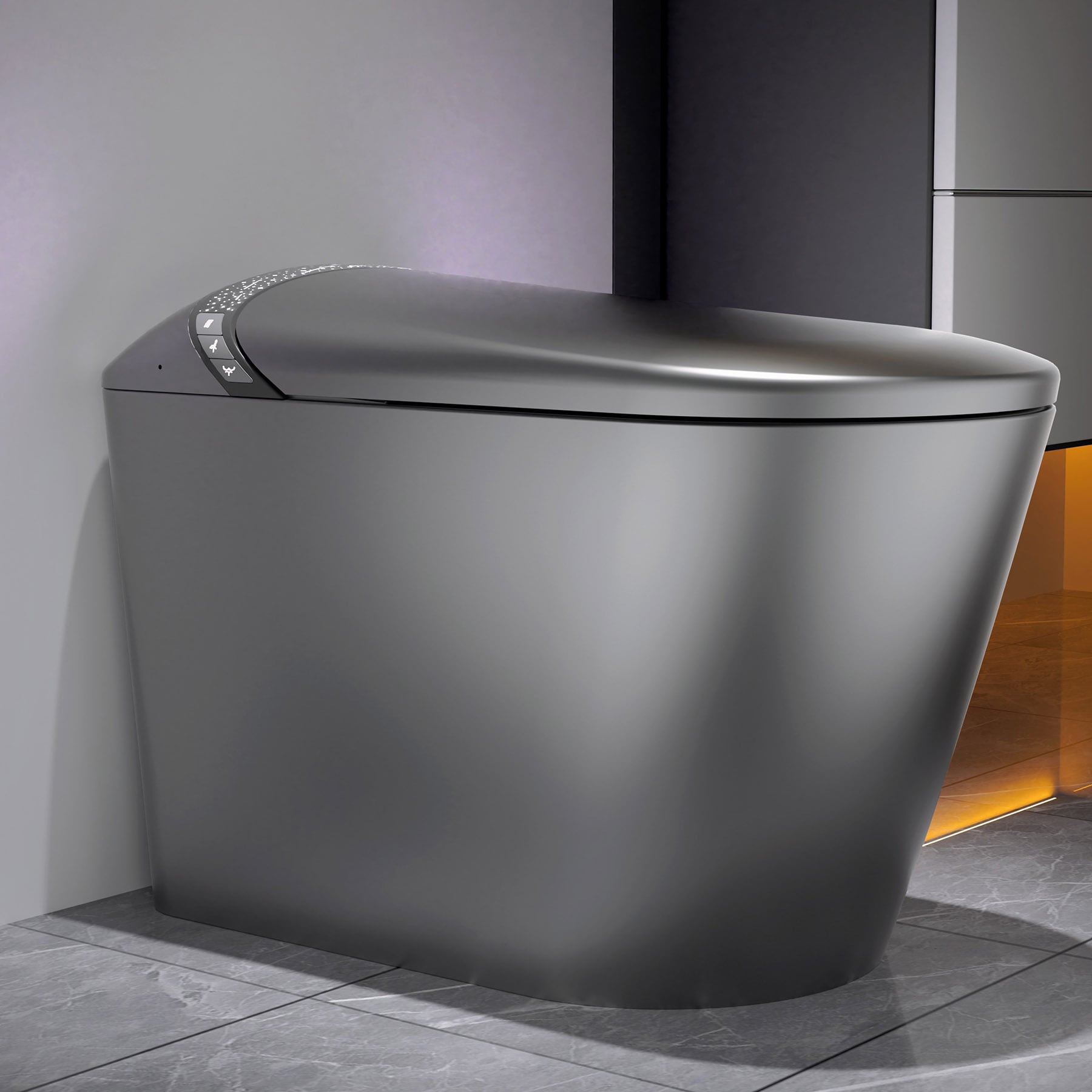 LUXEYARD - Matte Grey Smart Toilet Bidet Seat Auto Open Close Warm Water Dryer Foot Sensor LED Di...