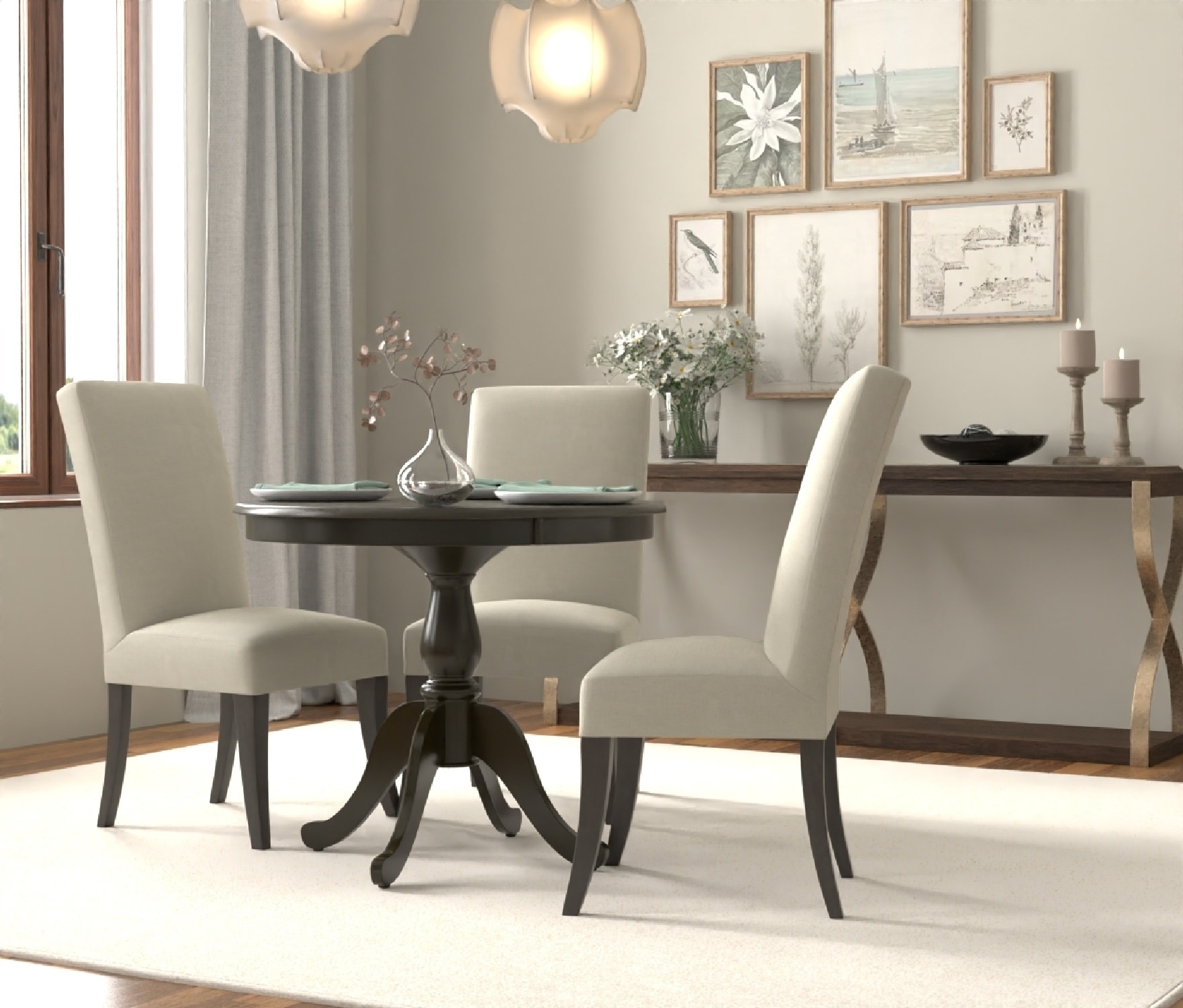 Classic Black Round Wood Dining Table with Pedestal Base