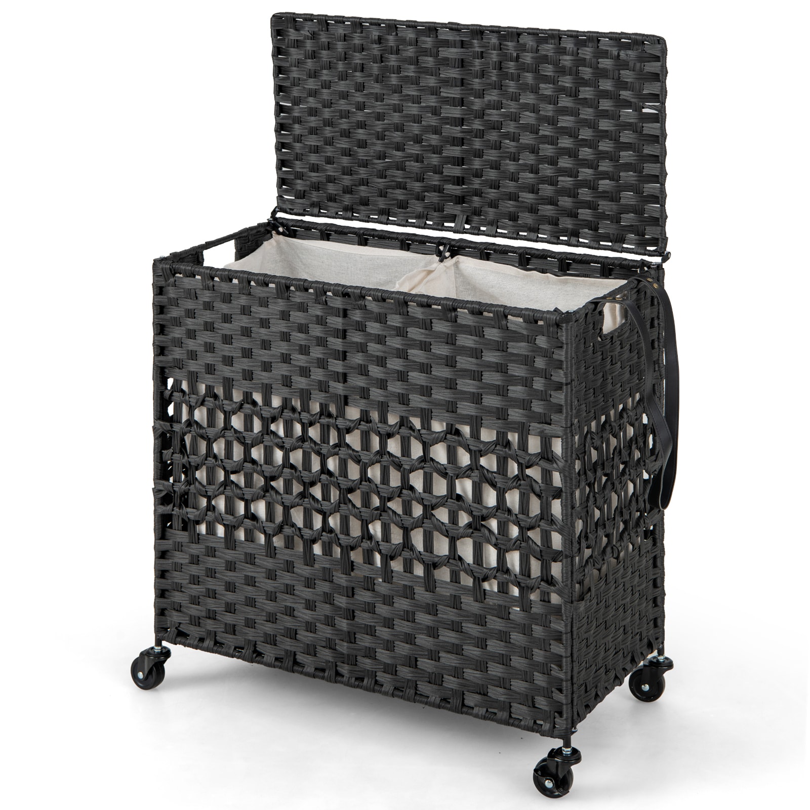 Slickblue Rolling 110L Laundry Hamper with 2 Compartment Sorter Lid and Removable Liner Bags for Laundry Room or Bedroom - Available in Different Colors
