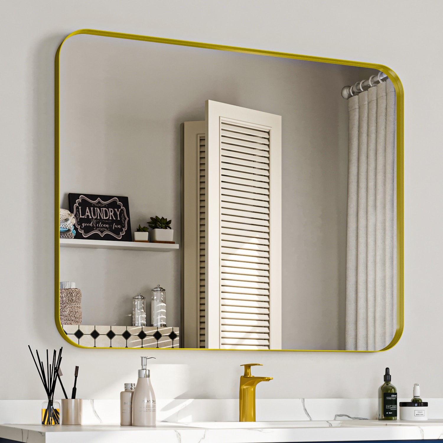 waterpar WPLO-2388 40-Inches x 32-Inches Framed Rectangle Bathroom Vanity Mirror ( Gold )