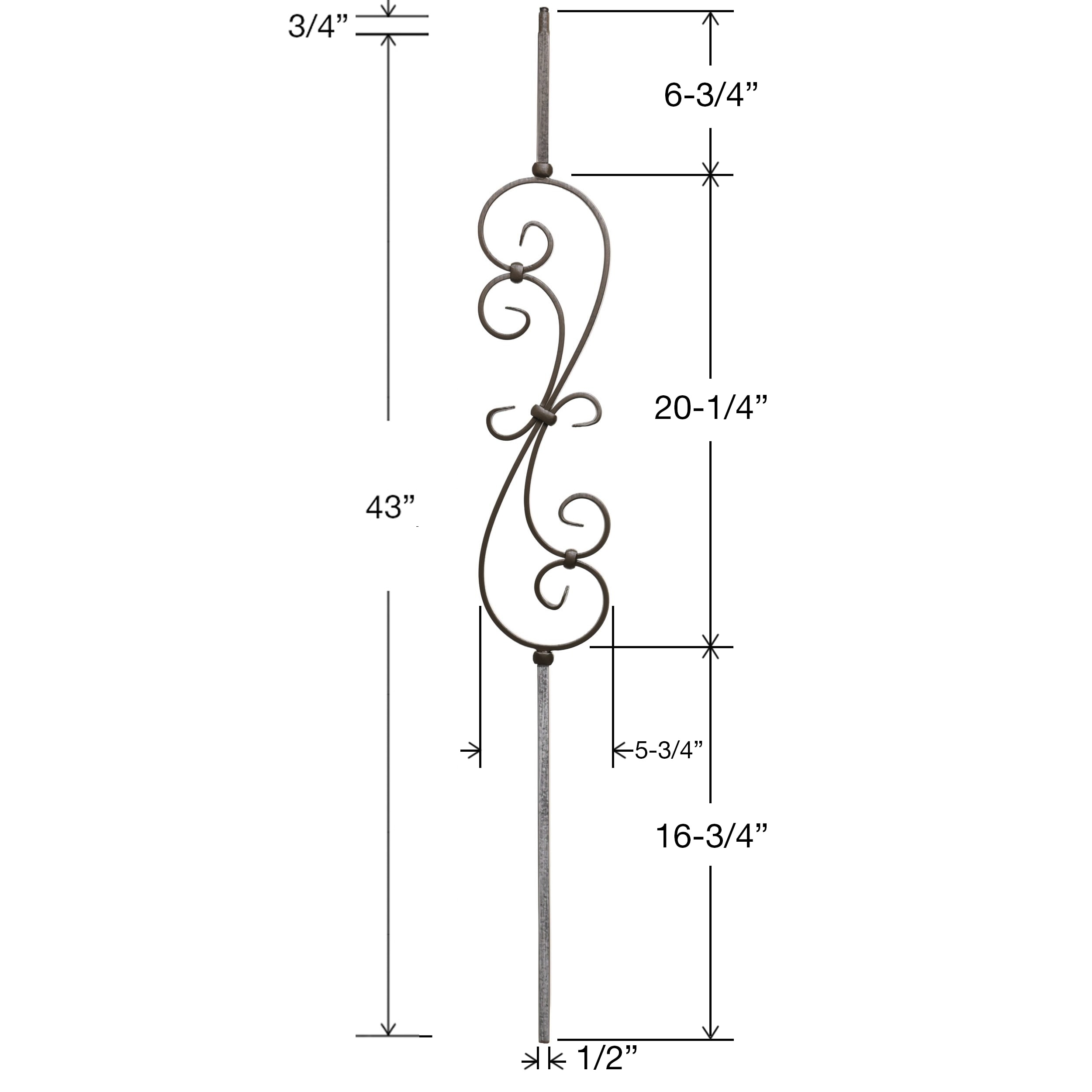 RELIABILT 43-in x 0.5-in Antique Nickel Wrought Iron Scroll Stair ...