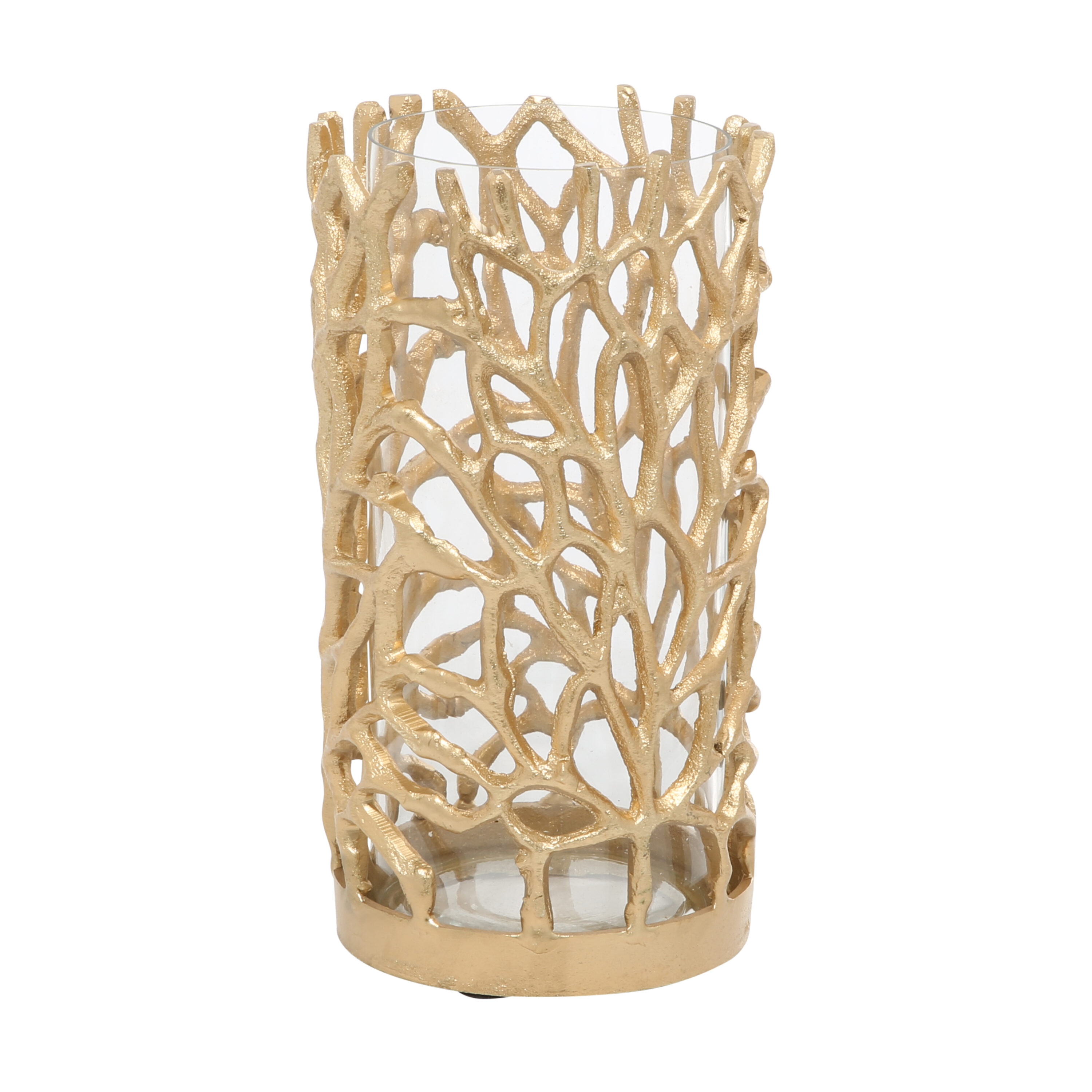 Gold Aluminum Coral Pattern Hurricane Candle Lantern