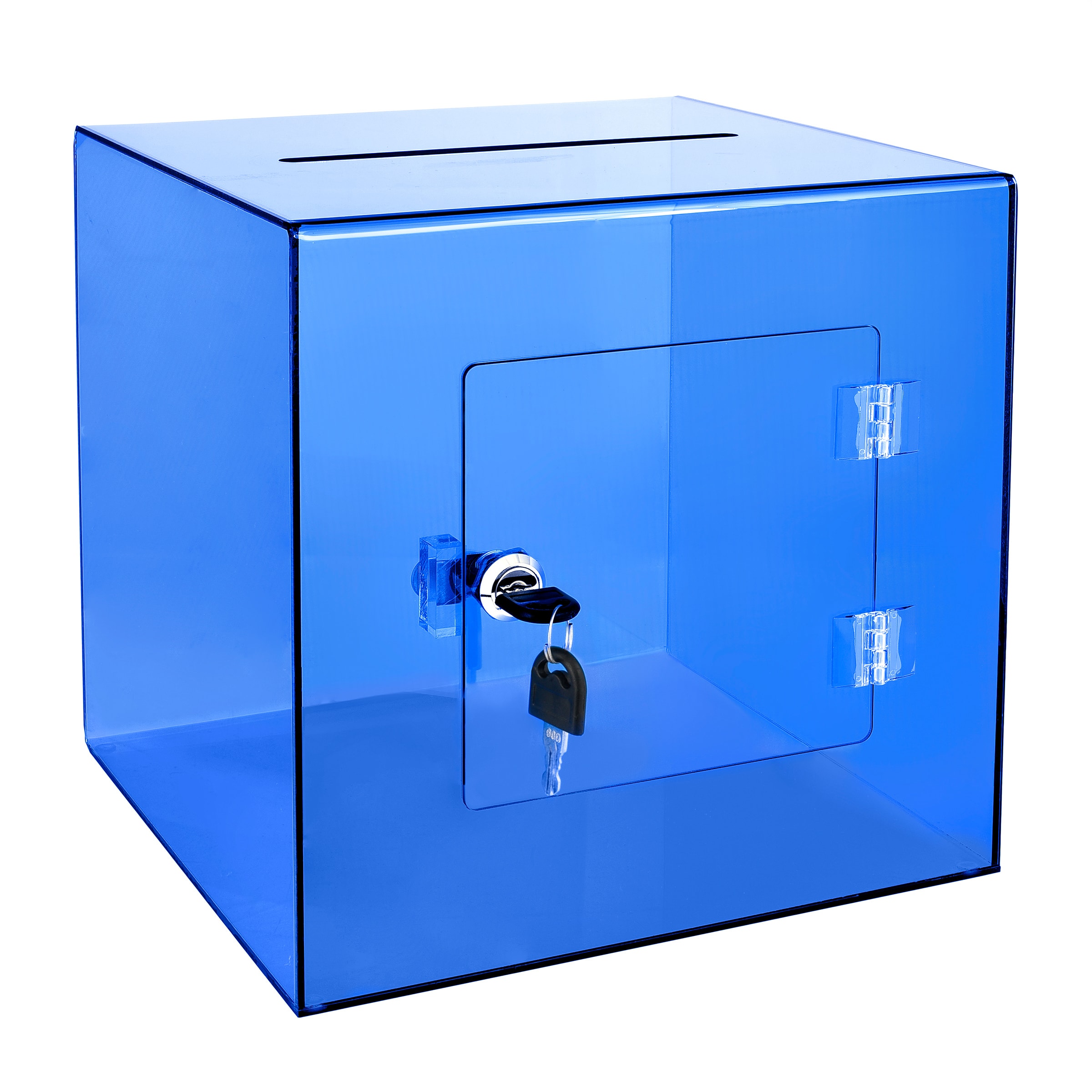 AdirOffice 637-02-3-CRB 10 in. x 10 in. x 10 in. Acrylic Suggestion Donation Box with Easy Open Rear Door, Crystal Blue