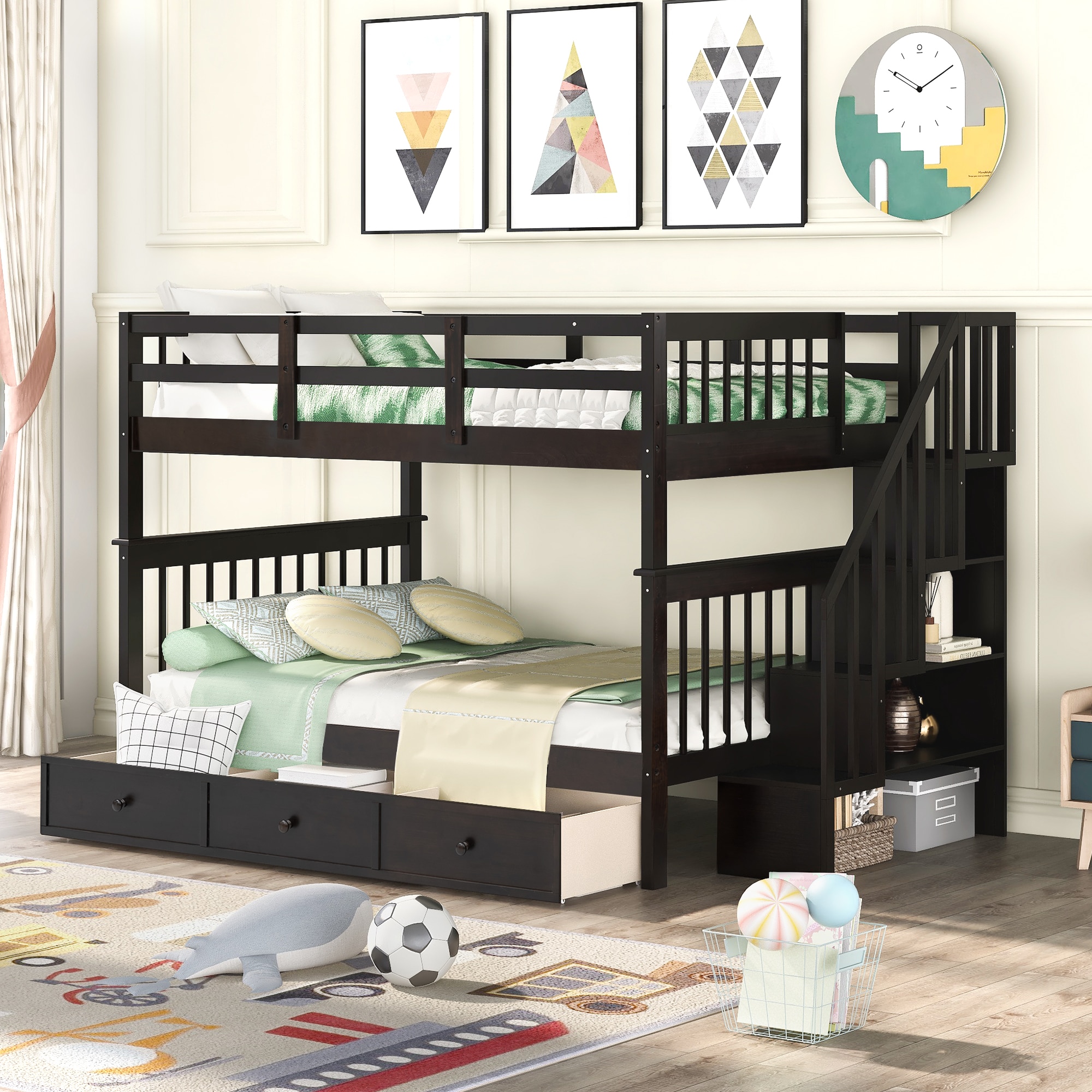 LUXEYARD Stairway Bunk Bed with Drawer Storage and Guard Rail for ...