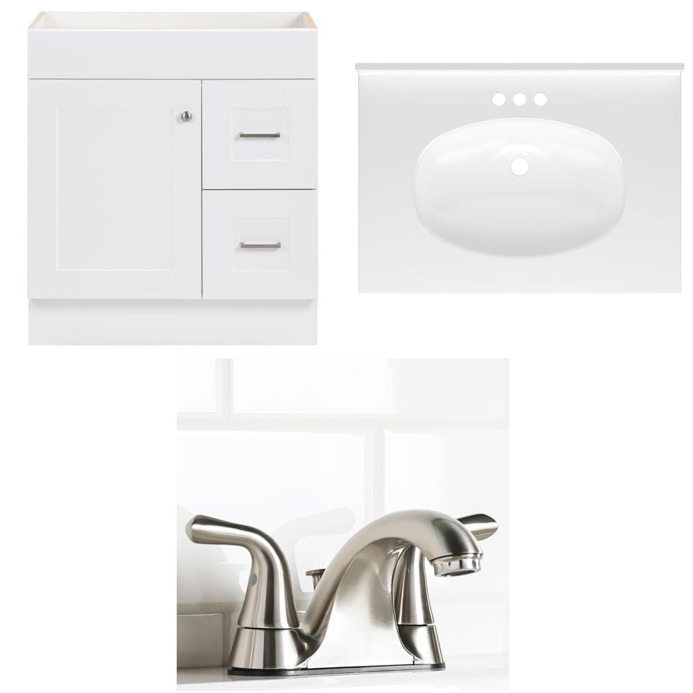 Project Source  Series White 30-in Vanity Base, Top & Faucet Bundle