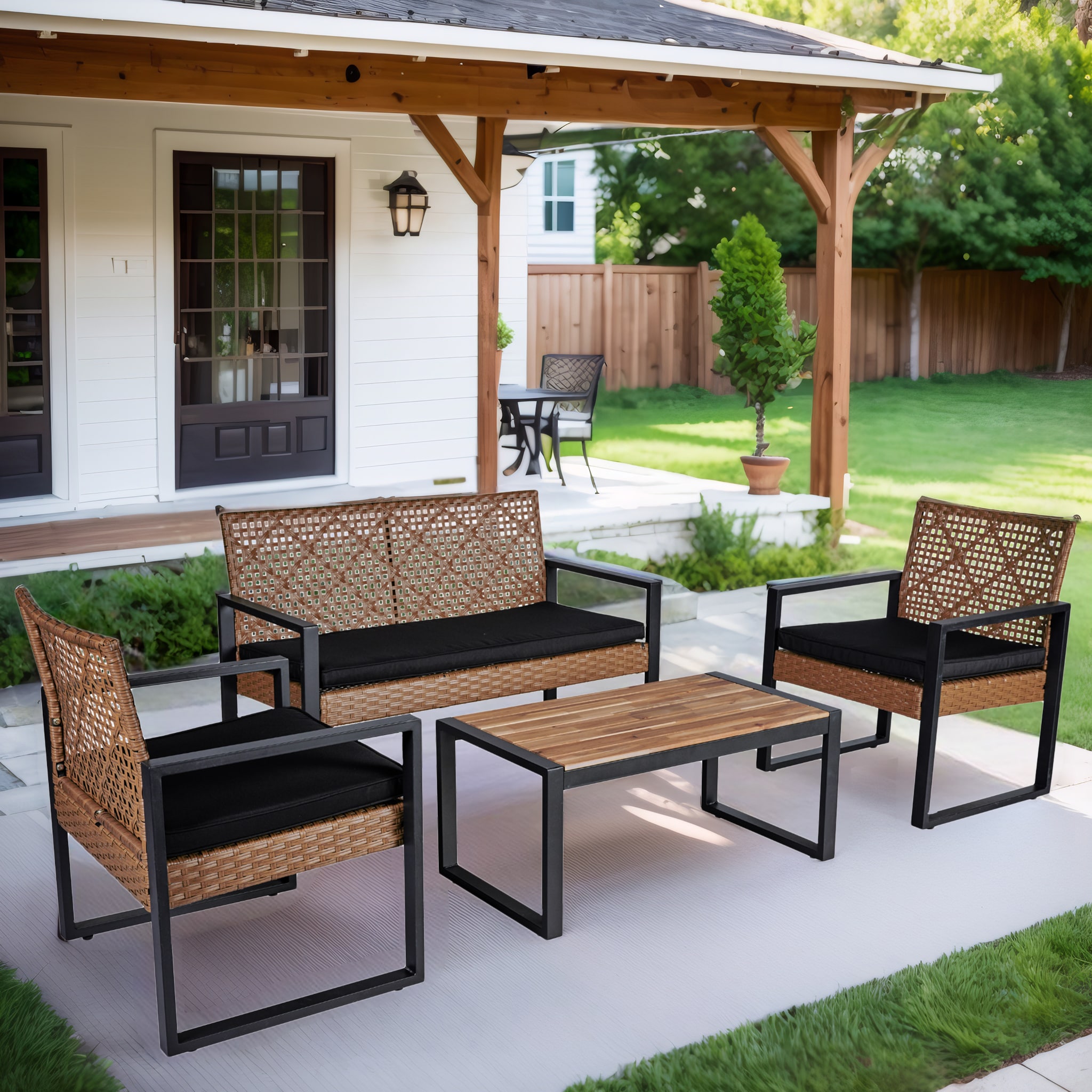 Hrinhom HC-OT04-LIGHT BROWN 3 -Piece Wicker Patio Conversation Set Cushions