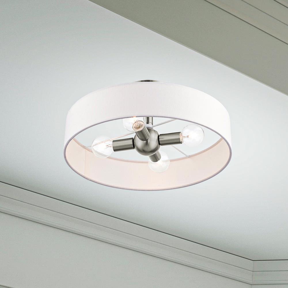 Venlo Brushed Nickel 4-Light Drum Semi-Flush Mount with Off-White Shade
