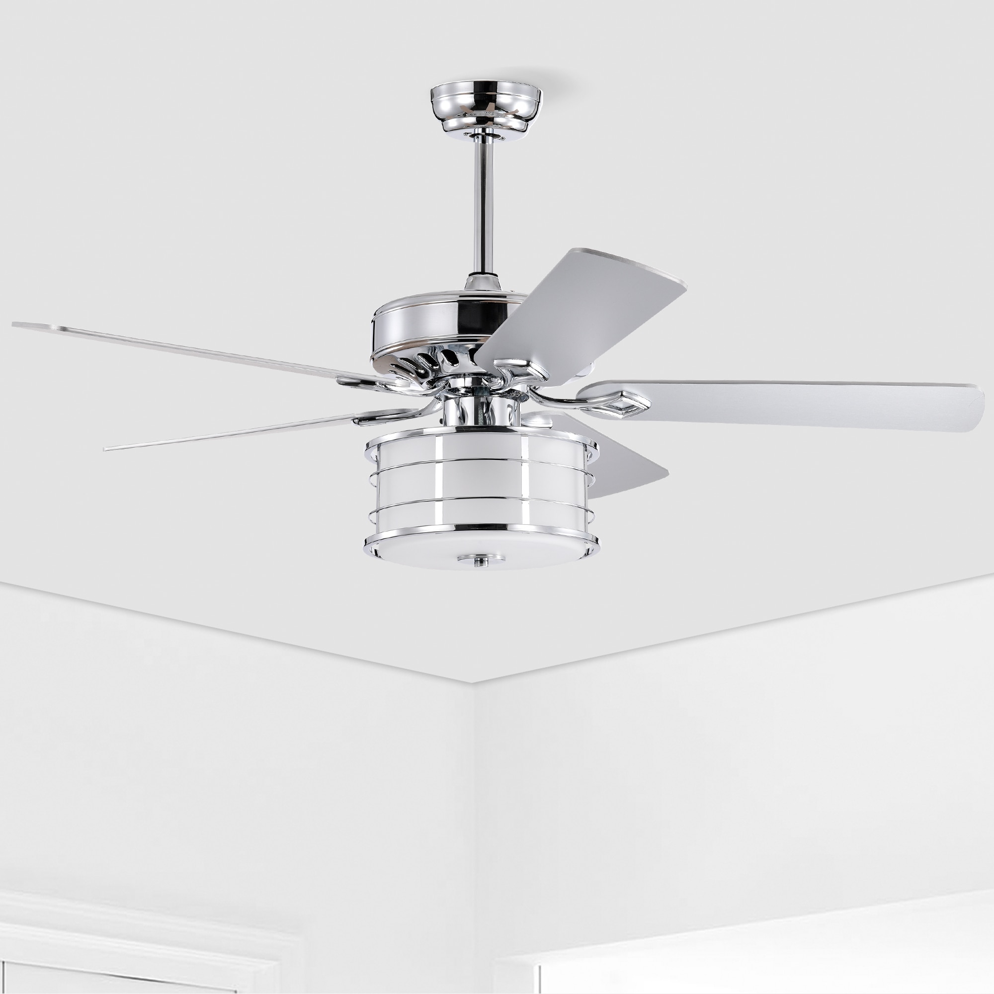 JIMSMAISON JMHECF65-52CE 52-in Chrome with Silver Blades Ceiling Fan Without Light - Remote Included ( 5 -Blade )