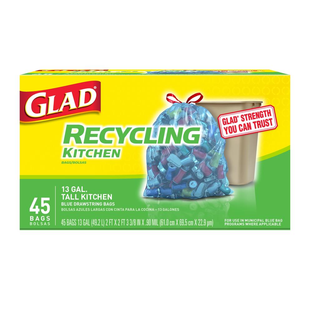 Glad Recycling Tall Drawstring Kitchen Blue Trash Bags - 13 Gallon - 45 Count - 4 Pack, Size: Single