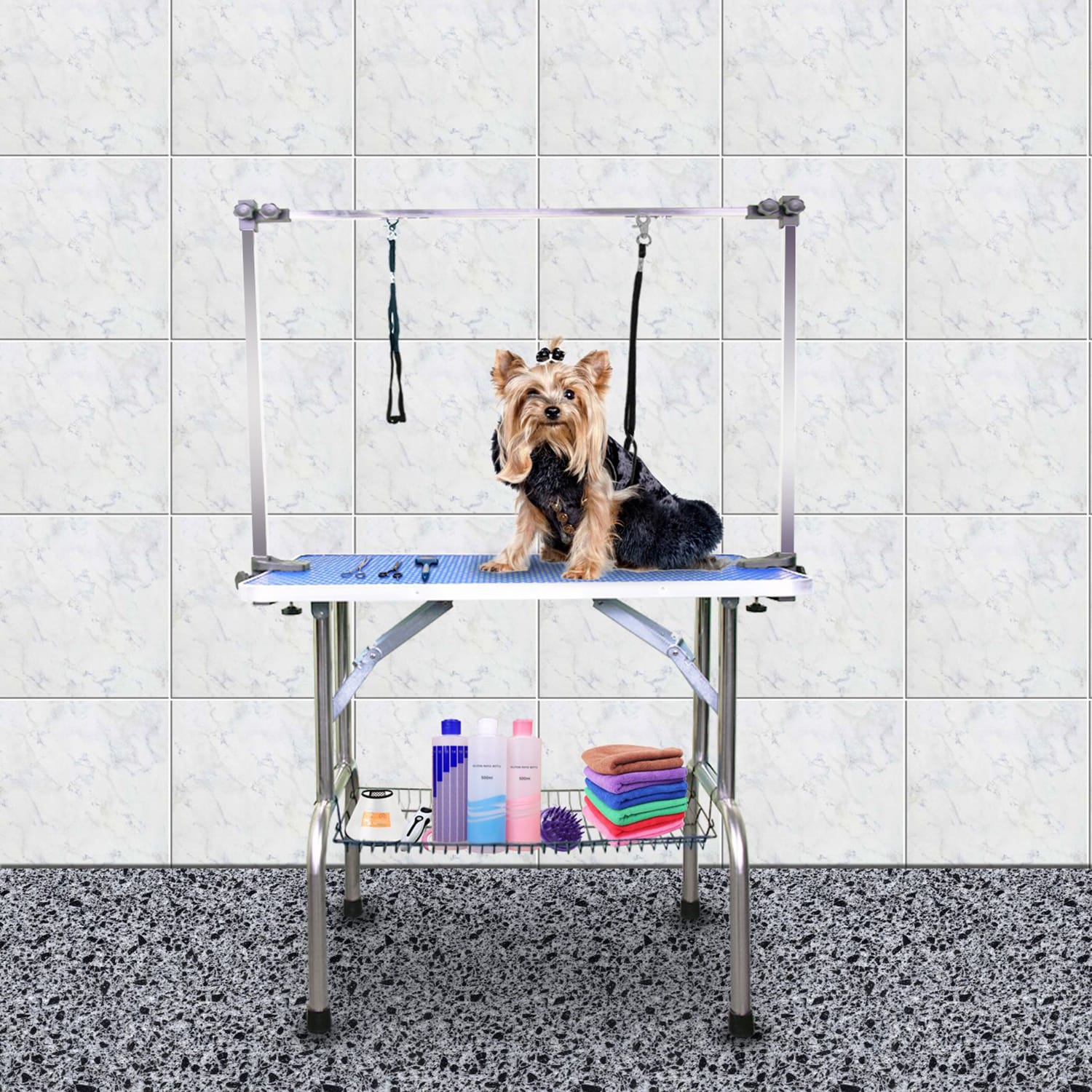 Mondawe 36-in Adjustable Pet Grooming Table for Medium Dogs/Cats - Silver, Commercial Use, Sturdy Construction Stainless Steel | MD-CHW011