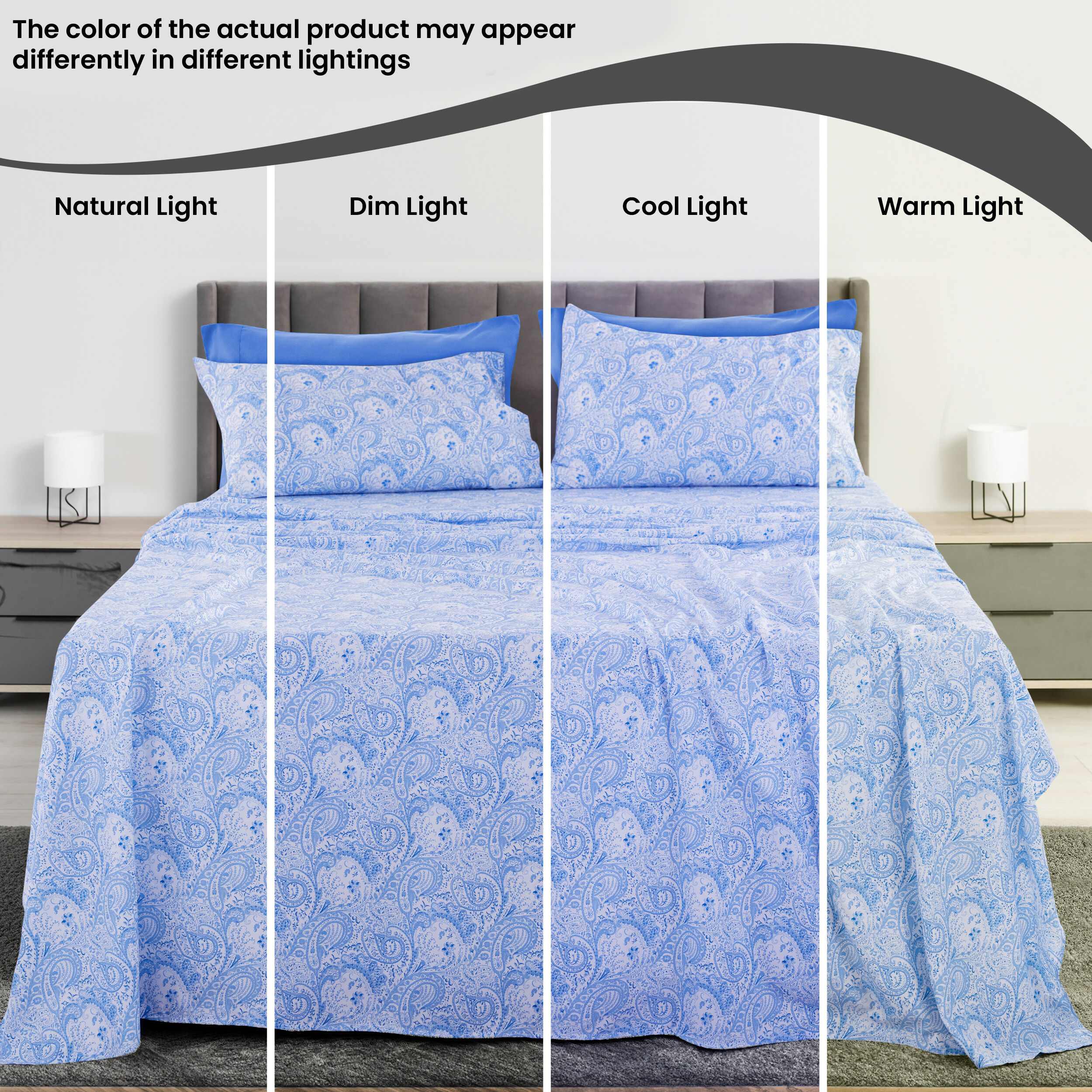 Lux Decor Collection PAISLEY Q WHT BLUE Sheet-Sets - View #6