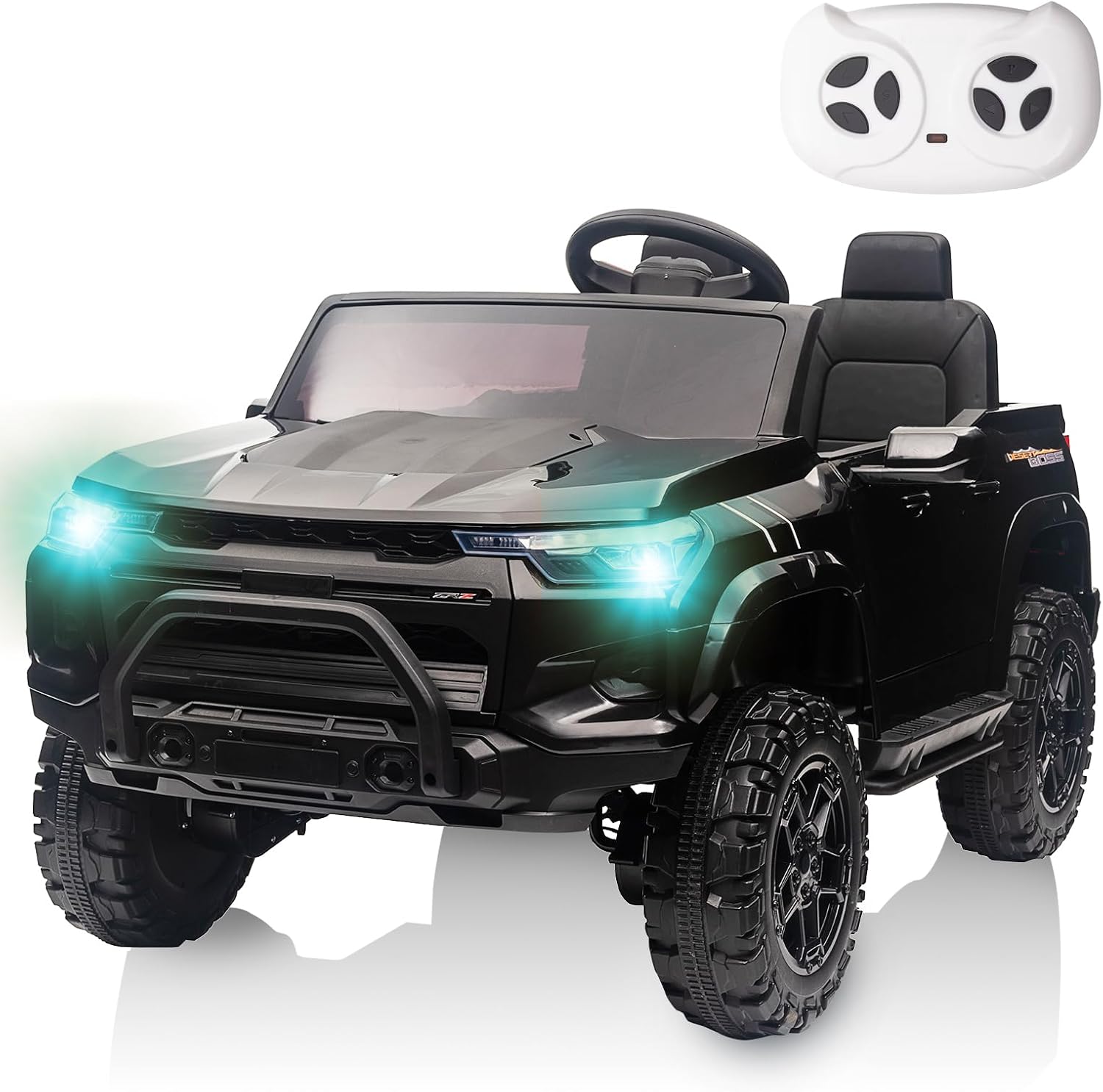 Qeetex AAAPTO0ZG0PYUA 24V Kids Ride On Truck Car With Remote Control Two Seater Led Lights Mp3 Bluetooth Spring Suspension And Usb Port Black