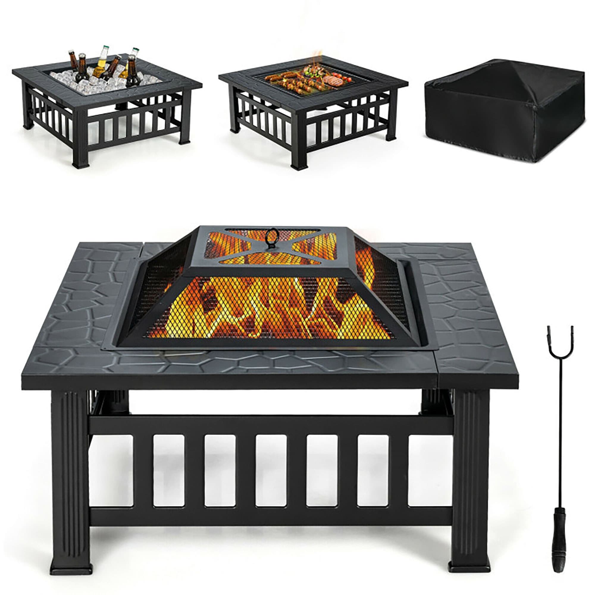 Grand Patio 32 inch Outdoor Fire Pit,Bonfire Wood Burning Fire Pit for  Outside,Square Backyard Patio Firepit Table with Spark Screen Cover Safe  Mesh