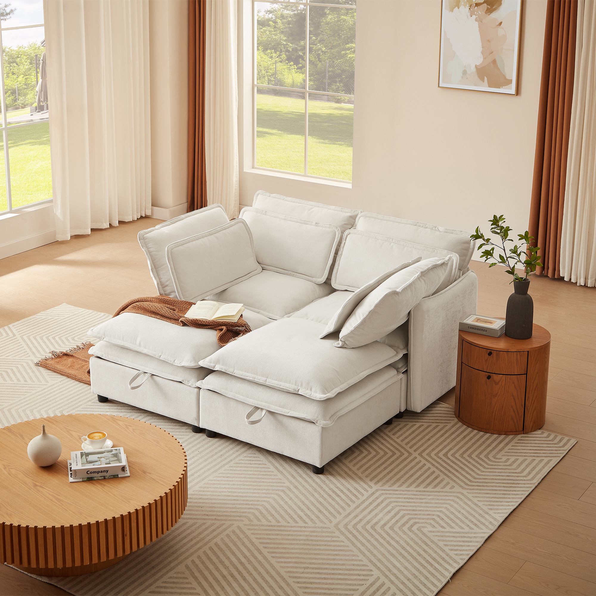 ModernLuxe WY000422AAA DoubleLayer Cushion Modular Sofa Freely Combinable 4Seater with Storage Function Includes 4 Soft Cushions Perfect for Living Rooms Offices and Apartments